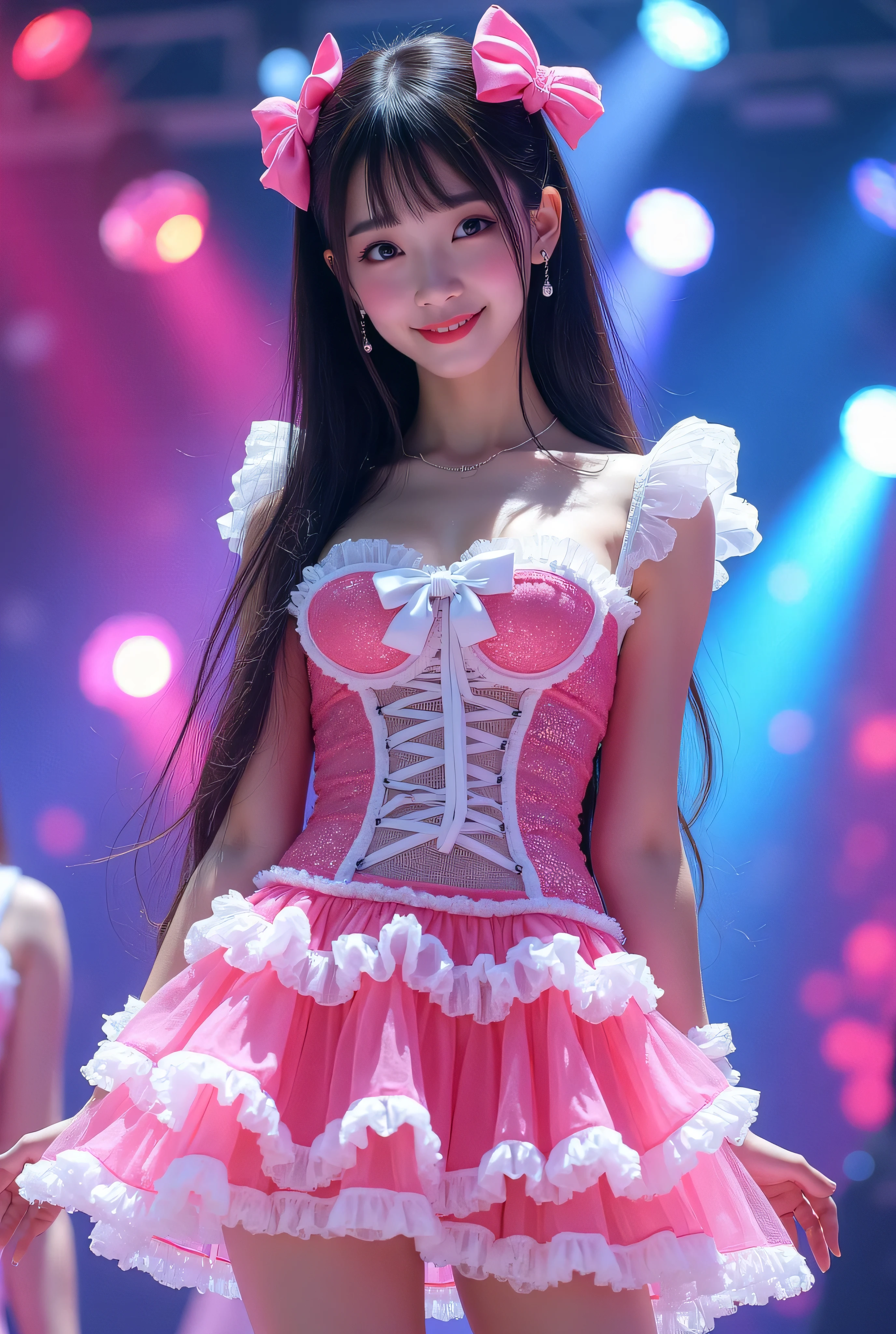 A close up of a woman in a pink dress on a stage - SeaArt AI