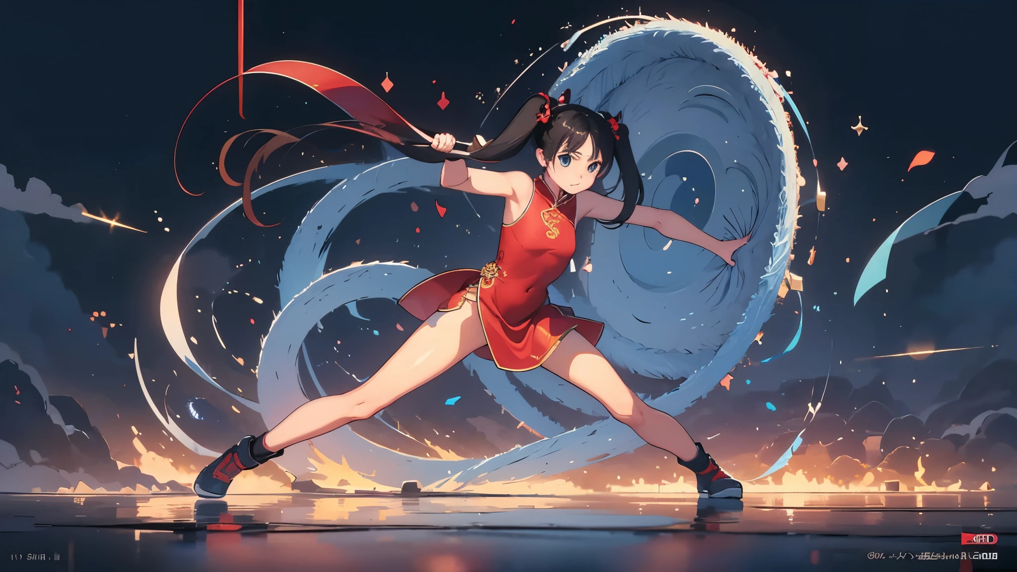 Anime girl in red dress holding a sword and a red ribbon（tohsaka rin ...
