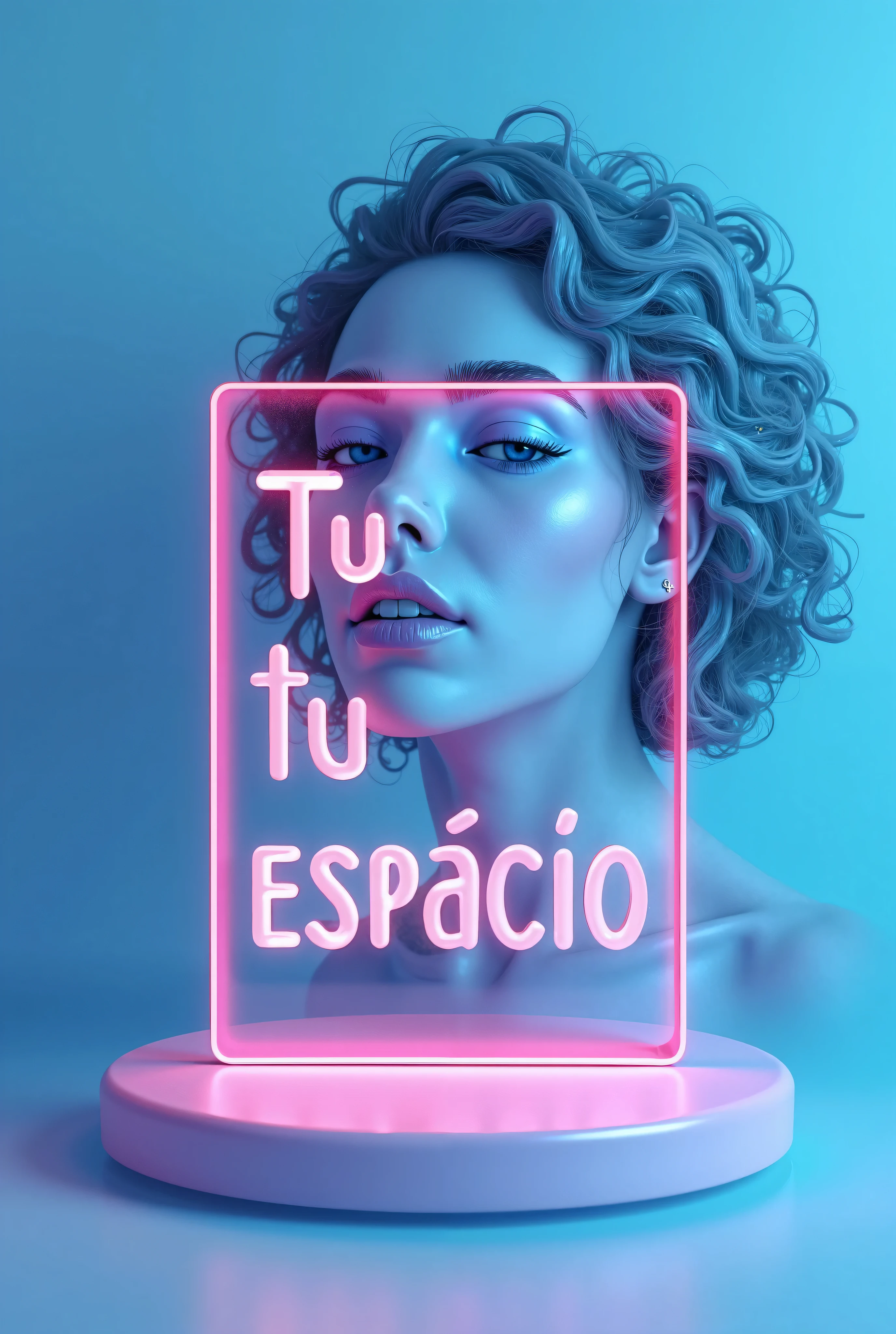 A close up of a neon sign with a woman's face - SeaArt AI