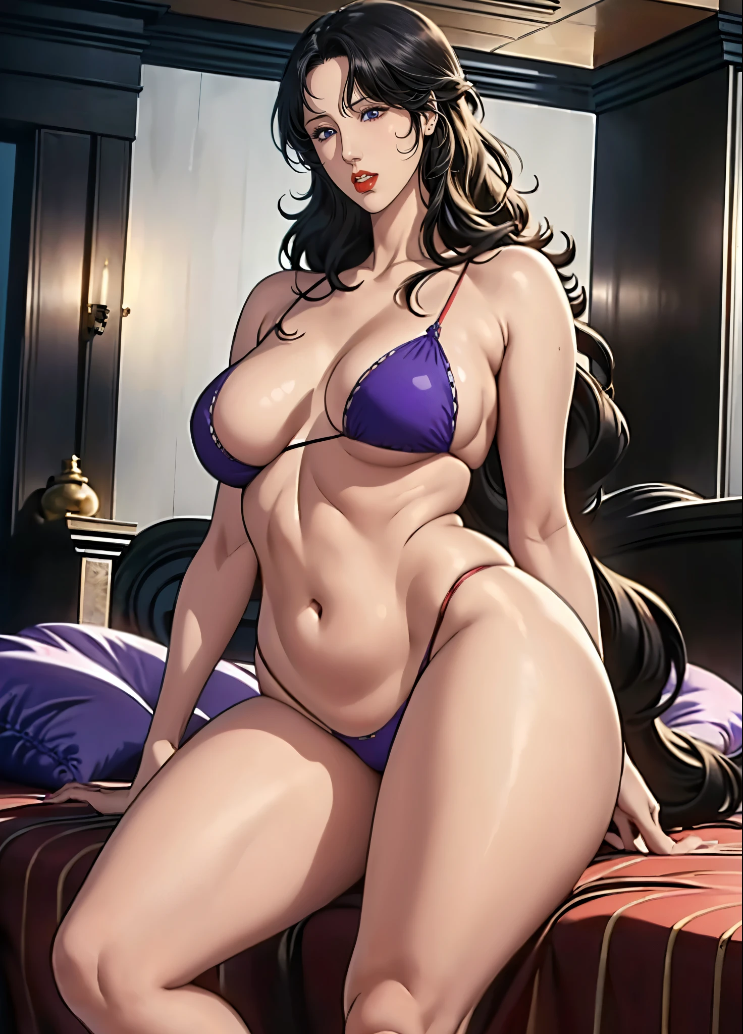 ((masterpiece)), Highest quality, Very detailed, Absurd, 8K, wonderful, Very detailed, The finer details, Browsing Caution, (Very complicated:1.2), (Very delicate), Very detailed, RuiKisugi, 1 Female, Long Hair, Wavy Hair, Black Hair, eyelash, blue eyes, lipstick, Purple bodysuit, Strapless, No sleeve, Green sash, One girl, (whole body:1.2), (Finding_stance:1.3), Very detailed face, Nice fine detail, Perfect Eyes, Fascinating eyes, Beautiful attention to detail, Small Mouth, Fascinating_smile, Mature Woman, Mature Woman, Body with nine heads, thin, compensate, Big Breasts, (museum:1.3), (Urzan-6500-v1.1), Detailed fingers, Perfect hands, Sensual,(Hair blowing in the wind),Bodysuit is torn,Off the shoulder, Green sash))),(((Better Hands))),Large Breasts，Big Hips,Thick thighs,(Long legs:1.2),Cleavage,Mature Woman, Hip Up,Abdominal muscles,((Large Breasts:1.4))、Tight waist,Voluptuous body line,Beautiful legs,Beautiful feet,Long legs,whole bodyを撮影する,Beautiful feet,Long legs,Thighs open,Nipples visible,The areola is protruding，Voluminous lower body,Thick thighs,Big Ass, 大きなSexy ass, Perfect Body Proportions, Slim waist, whole body写真撮影, 赤いlipstick, Sitting on sofa with legs spread,(Rope Bondage:1.2),((Put your arms behind your back)),Tied up woman,Tied up with rope, Tightly bound, Hands tied, Her body was tied with ropes,Length 180cm,Small face,(Fully expose your thighs to the viewer:1.6),((Amazing orgasm)),Angle from below,(Low angle shot:1.1), sweating, Soft thighs, Shiny thighs, Beautiful Hands, whole body写真撮影セクシーなBeautiful feet, Pay attention to her beautiful legs, 魅力的なBeautiful feet, Sexy ass, Cleavage,Open the chest,anime