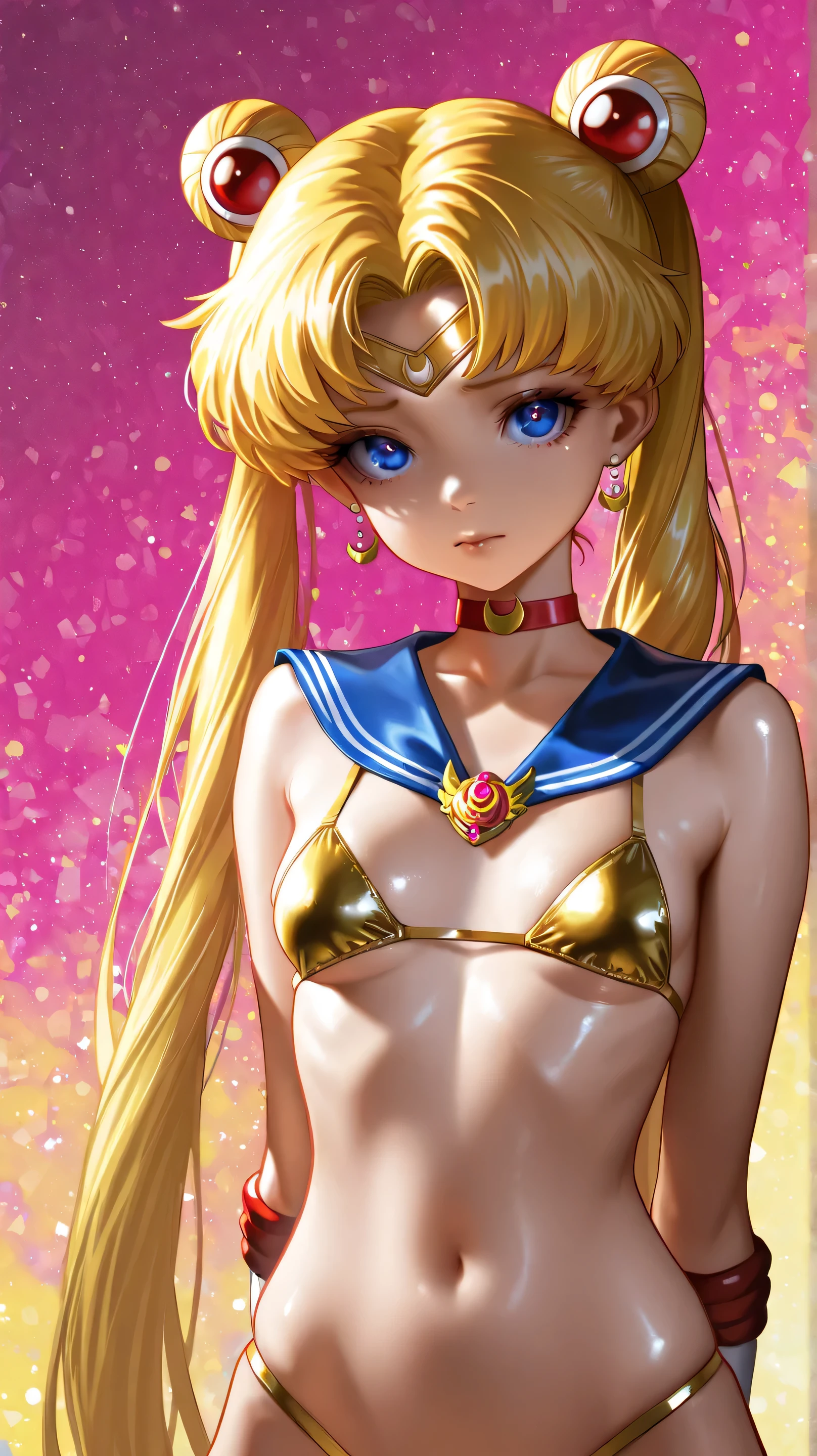 ((masterpiece)), (highest quality), (super detailed), ((very detailed)), 4k, (8K), sailor moon, long blonde hair, double ponytail, sailor moon Aesthetics, dream core,