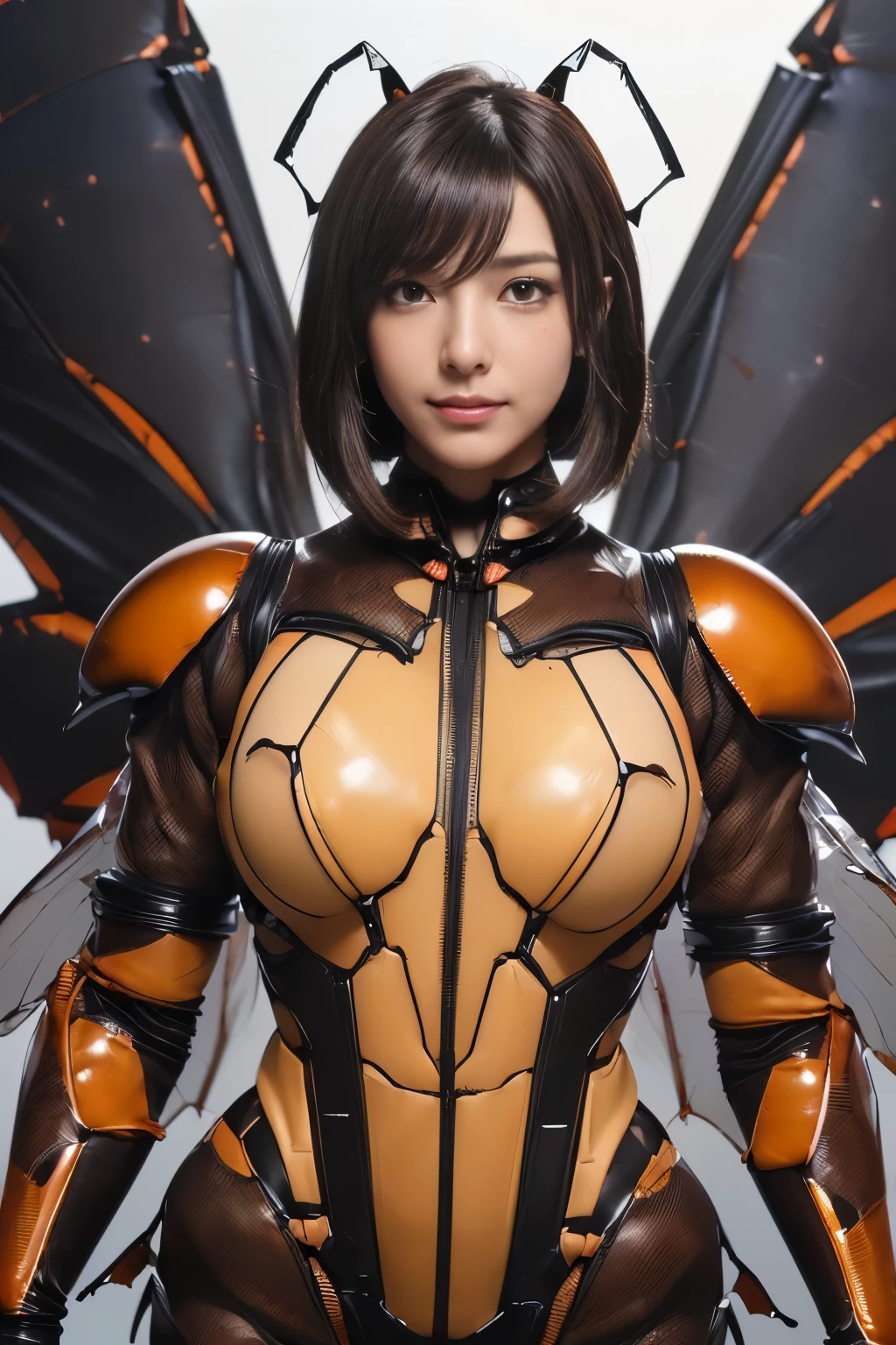 (high resolution,masterpiece,best quality,extremely detailed CG, anime, official art:1.4), realistic, photo, amazing fine details, all intricate, gloss and shiny,awesome many layers, 8k wall paper, 3d, sketch, kawaii, illustration,( solo:1.4), perfect female proportion,villainess, (fusion of dark brown cockroach and lady:1.4), (brown cockroach form lady:1.2), (brown cockroach lady:1.2), (fusion:1.2), (solo:1.4), (evil smile:1.2), muscular, abs, (cockroach brown exoskeleton bio insect suit:1.4), (cockroach brown exoskeleton bio insect armor:1.2), (brown transparency cockroach wing:1.4), (brown cockroach antennae:1.3),