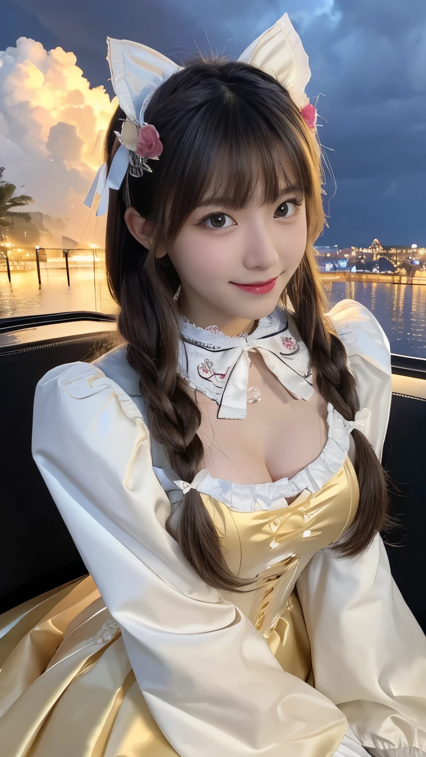 Araffe dressed in a white dress sitting on a boat - SeaArt AI