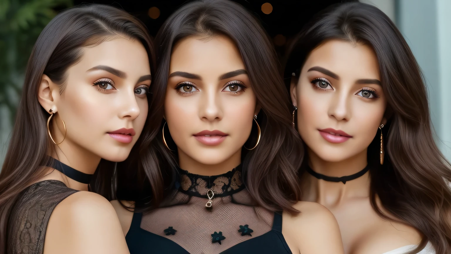 Capture a photorealistic, hyper-detailed image of 2 girls together in a single frame, smiling, Dark hair, pigtails, choker, (big breasts:1.3), one is a curvy Russian woman in a mini black floral dress at a rave party in the Caribbean. Another is a Russian girl who is of average build, with small . realistic skin texture. party in the background. Use film grain and ambient street lighting to create vintage shadows. evening. Export in RAW with a 'vintage elegance' Instagram LUT