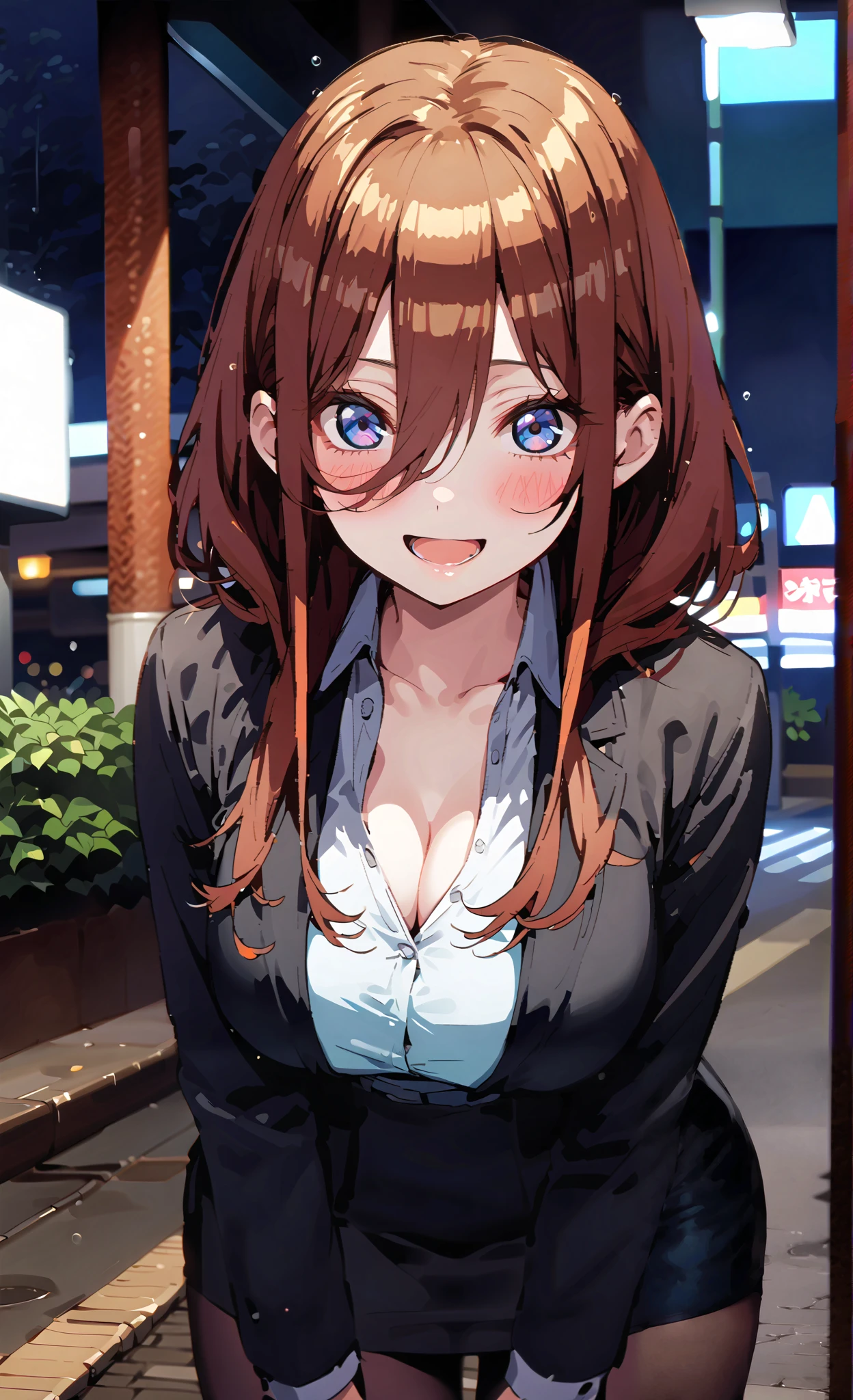  blue eyes,smile,blush, open your mouth,
