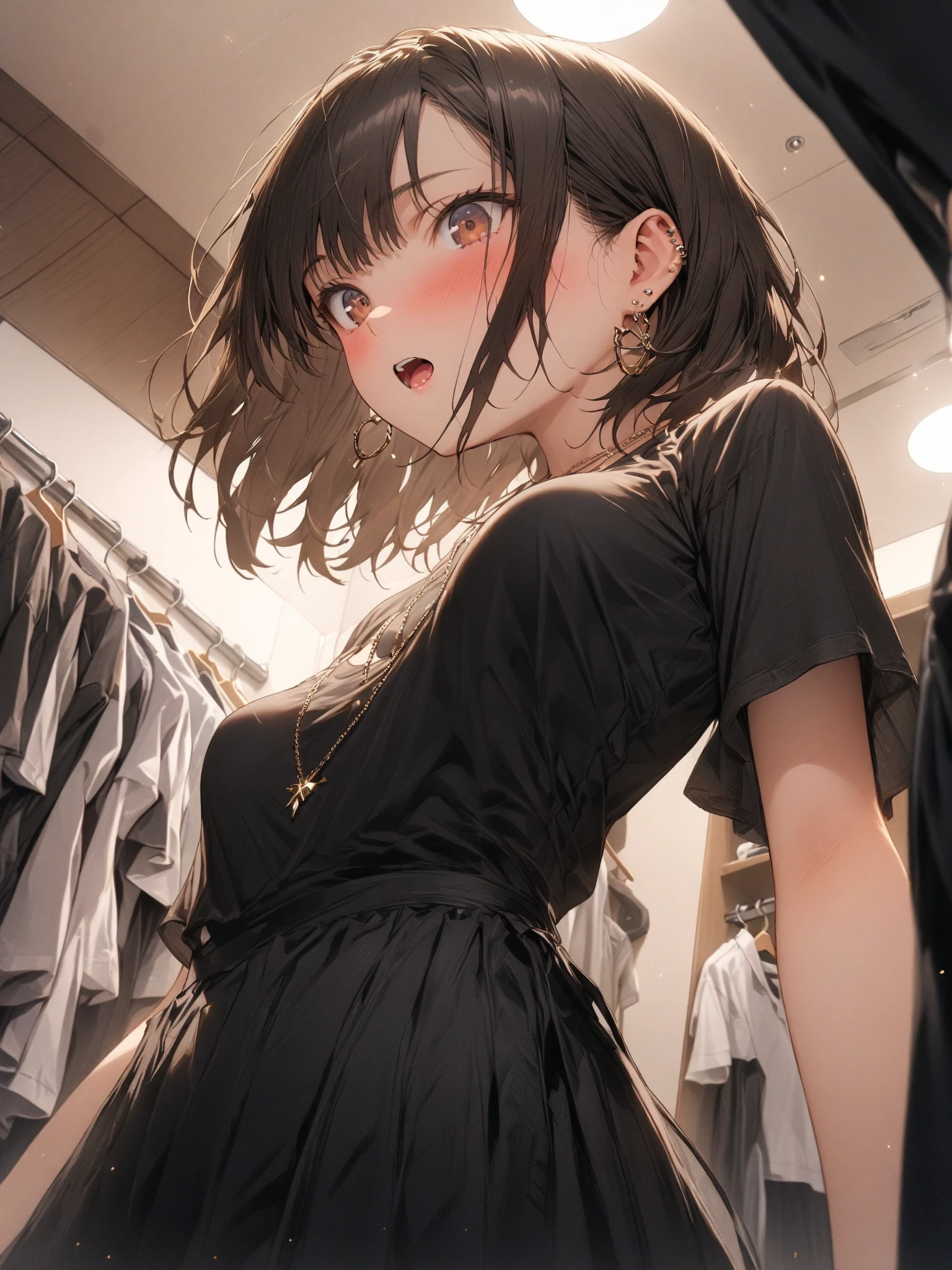 (highest quality, 8K, masterpiece, best image quality, ultra hd, delicate and smooth skin, real looking skin, perfect and beautiful face ,perfect and cute face, high detail skin, perfect limbs、thin waist、thin legs)、NSFW、grumpy face、twin tails、brown hair、locker room、