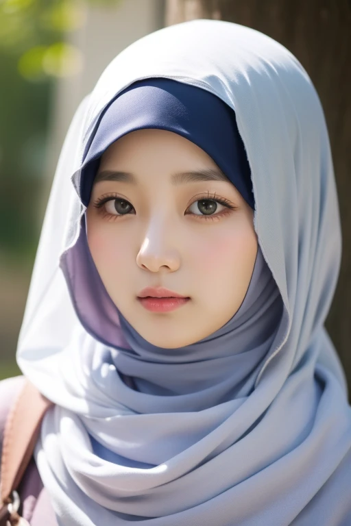 Malay girl in hijab wearing sexy pastel color pajamas portrait photography, mid shot photo, ultra detail, professional photograph with professional lighting, smile, light blue studio background, sexy seducing pose,