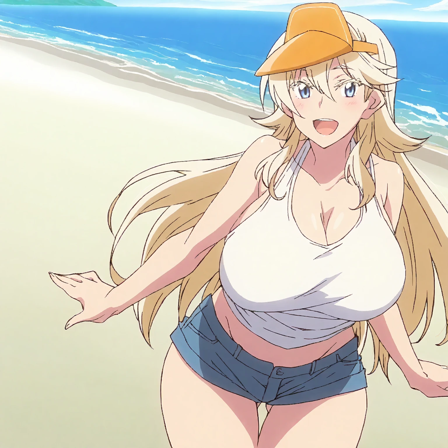 Three sexy women in bikinis standing on the beach near the sea, ECCHI anime style, eechi, On the sandy beach, on a sunny beach, On the sandy beach, Anime manga girl, oppai, stranding, in beach, Oppein Proportions, commissions for, fleet style, On the sandy beach, at a tropical beach, ecchi style，pregnant women with