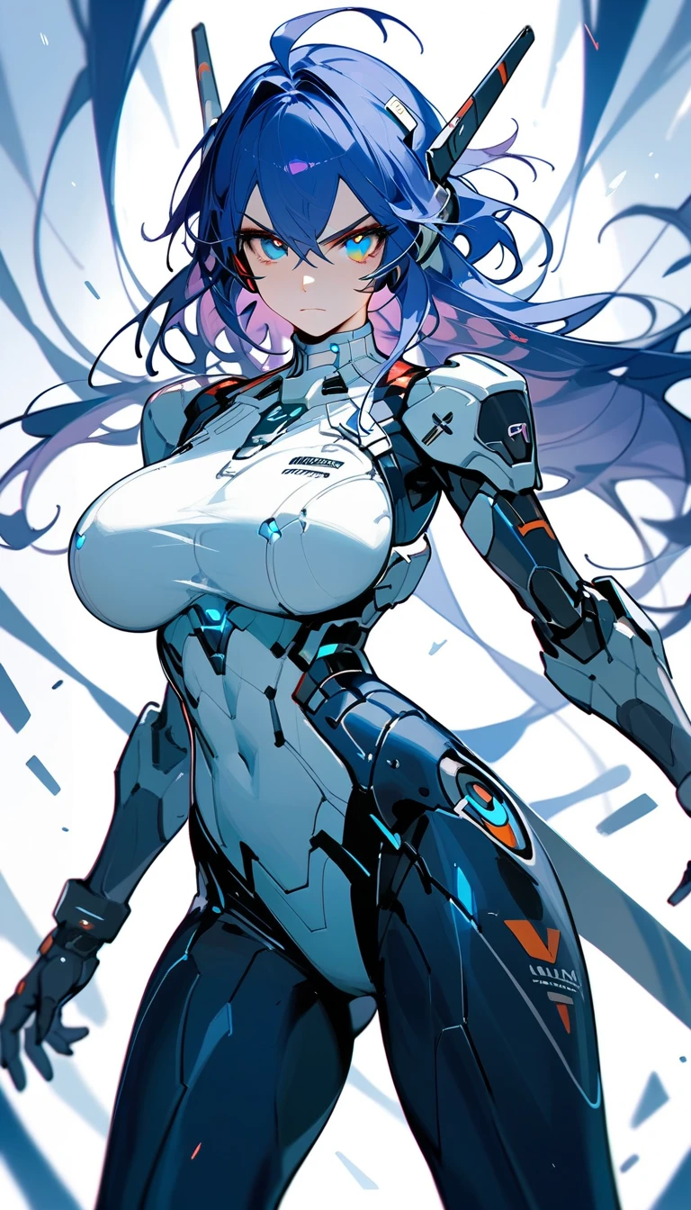 (masterpiece,best quality,ultra-detailed,highres,illustration:1.2),extremely detailed wallpaper,official art, amazing,high detail,ultra-detailed,extremely detailed 8k wallpaper,(character design),(simple background, white background: 1.3),(1girl),(solo),(mature woman:1.2),(bodysuit),perfect anatomy,beautiful face,big breasts,ponytail hairstyle,cowboy shot,standing,looking at viewer