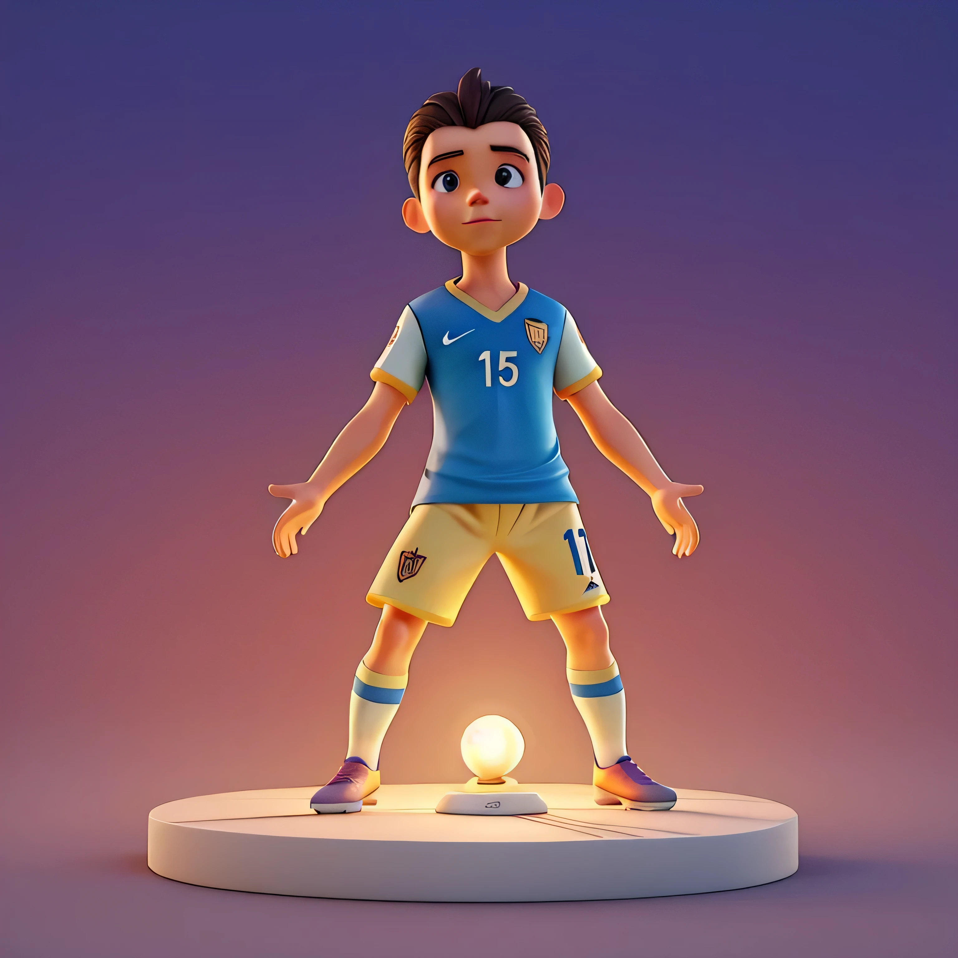 A boy standing pointing jersey on which aarav is written with 23 number