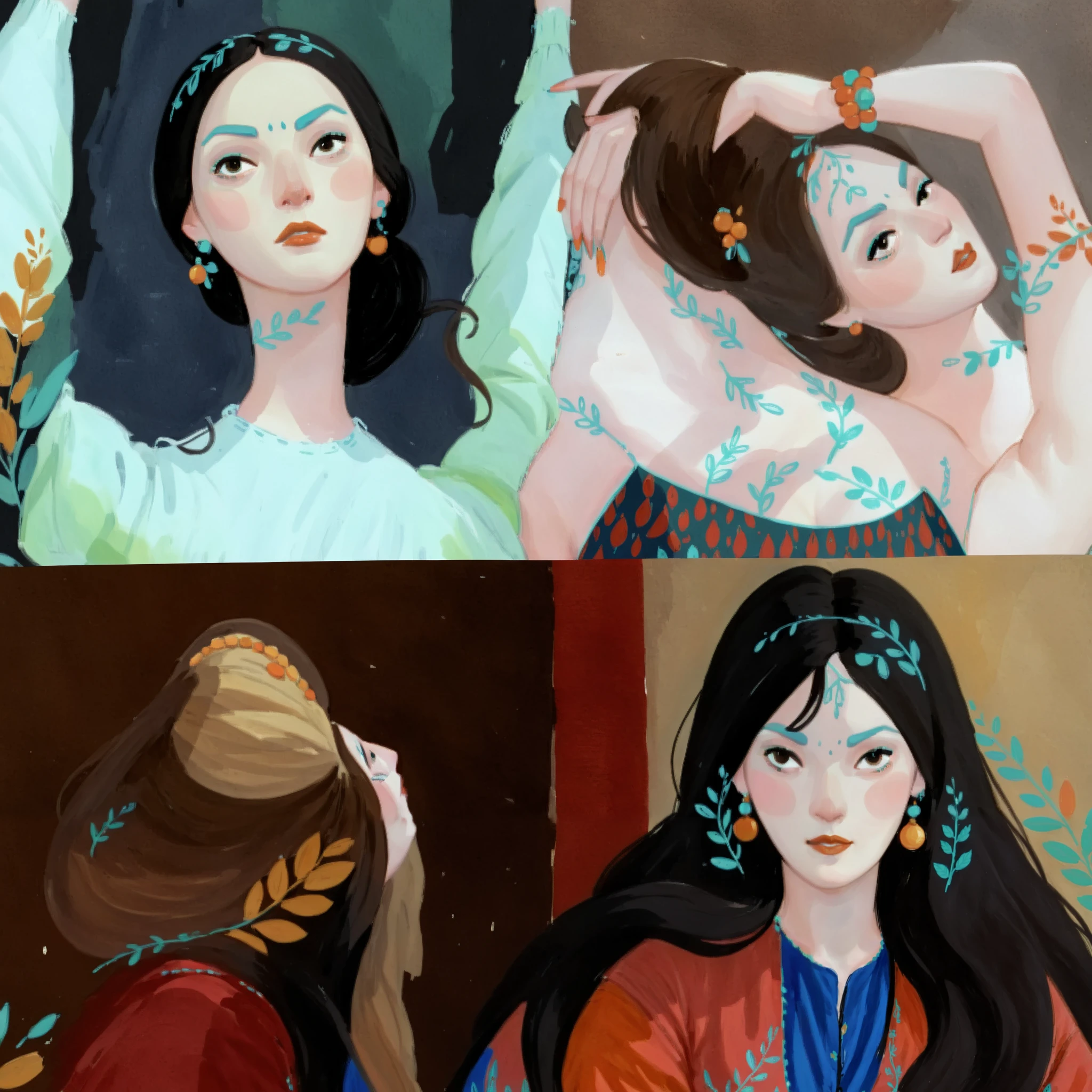 score_9, score_8_up, score_7_up, score_6_up, score_5_up, score_4_up, 1_woman, brow hair, long_hair, wearing a vibrant long peasant medieval dress, detailed clothing, sketches, detailed thick gouache painting, illustration, in gougoupaintleaves style:1.5, hyper_dynamic scene, pov from above, sattan style, XLCOMIC_POS