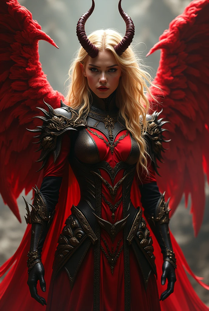 , photorealistic:1.2, Fujifilm XT3, fantasy, landscape shot of overgrown gothic ruins, (far shot of 22 year old exquisite (blonde) bloodthirsty fallen angel), pale skin, red tear gem in shape of drop of blood with wings, insane look, knight-armour-decorations, intricate grey shoulderpads, grey panties, dark red armoured bra, armoured arms and legs, IAM GOING TO FUCKING MURDER YOU LOOK, angry and mad look at the viewer, close-up, black clouds looming over, dark red shadowy figure laughs in the background, (erotic pose), angry, horny, seductive, (medium breasts:1.2, nipples, tight pussy), light hair, wavy hair, thick thighs:0.4, muscles:0.2, Melody, finish, grin, large head, beautiful eyes, large eyes, symmetric features, detailed hands, perfect hands, ultra detailed skin, <lora:add-detail-xl:1>, (masterpiece:1.2), (epic composition:1.4), (talent:1.2), ultra detailed, cinematic lighting, highly detailed, insanely detailed, (photorealistic:1.2), hdr, 8k, exquisite, sharp, elegant, ambient lighting, fantasy vivid colors, high quality, <lora:xl_more_art-full_v1:0.75>, angelic massive ((wings))