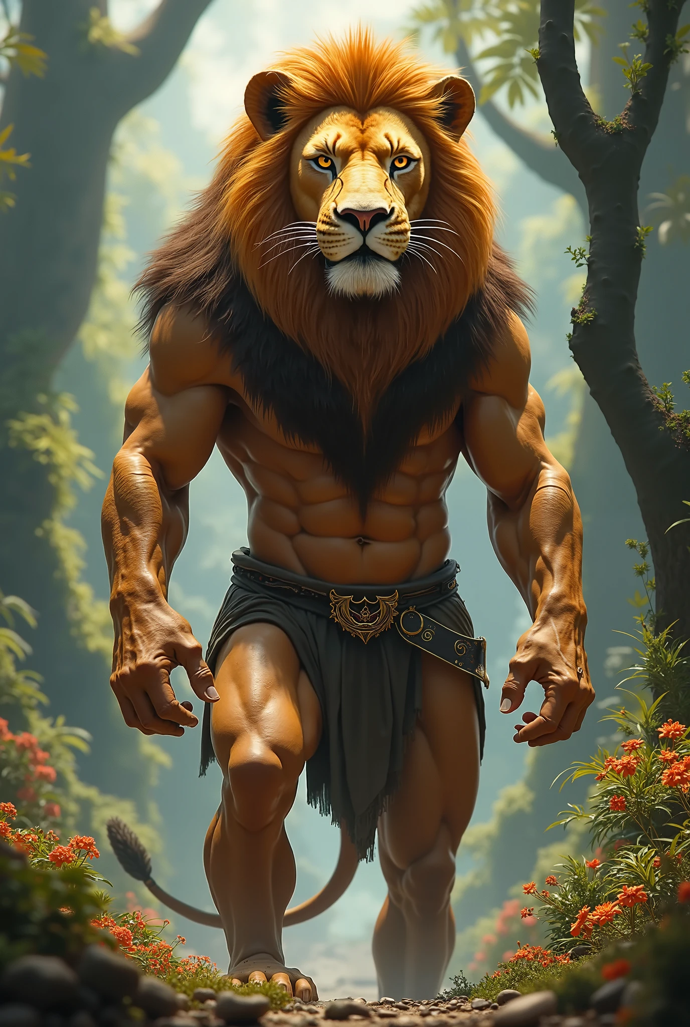 Antro dandelions. Culturista competitivo PRO, nj5pielry, (dandelions, Masivo, enorme, muscular, GigaChad), dandelions, ((Sombras extremadamente realistas, Obra maestra, extremadamente detallado, fotorrealista)), kemono, Mirando al espectador, naughty expression, dientes blancos, lamer los labios, dandelions, ((Cara detallada)) nariz, ojos azules, ((ojos detallados, ojos delicados, ojos realistas)), piel, piel, cabello, Me, 3 metros de altura, Optimal height, 305 libras, body full of enorme muscleuscle and bulge pecs, enorme pecs, pectorales masivos, grandes abdominales y torso, ABS rasgados, Ocho abdominales, Cuerpo en forma de V, hermoso cono en v, cintura gruesa, piernas largas, fuertes brazos varoniles, Cara hermosa, Tipo de rostro atractivo, fresco y tranquilo con una sonrisa traviesa., Topless, enorme, muslos musculosos, bulging biceps. Un culturista musculoso. Un potencial culturista PRO competitivo y de cuello abultado, hermosa musculatura. lleva un taparrabos ajustado de tela ornamental. A forest, ((bosque)) luna, luna rays, nubes en el cielo, cielo nocturno, Hermosa noche, Estrellas.