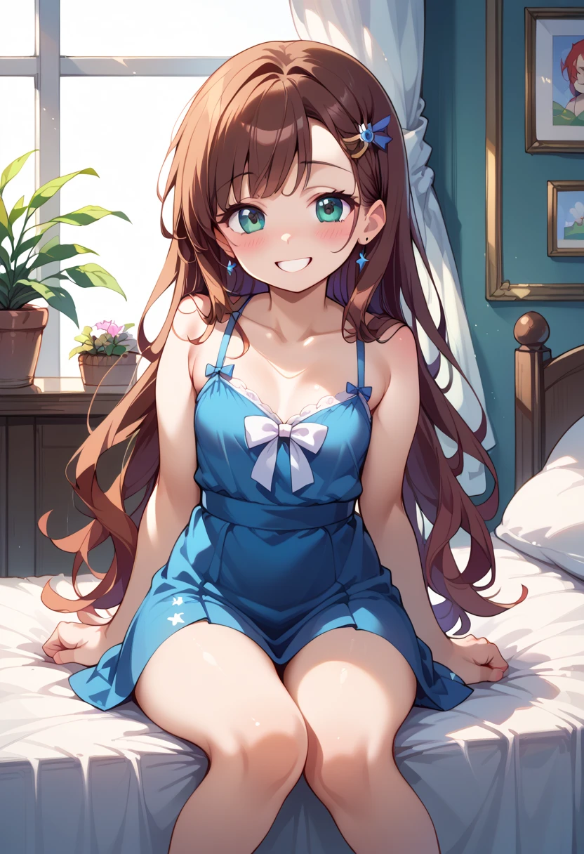 Woman in white and blue patterned socks sitting on bed, thighs thighs thighs thighs, Solo, 1girl in, nffsw, masutepiece, High quality, high detailing, High quality, High resolution, hard disk, 16 K, 4K, Award-winning Blair, Realism, depth of fields, Cinematic lighting, Backlight, symmetry, Bokeh, F/1.8, Eye level photography, 35 mm, Hasselblad, Very delicate and beautiful, Highly detailed, amazing, Fine detail, Best Quality, official illustrations, Absurd, Incredibly ridiculous, ultra-detailliert, High Definition, Highly detailed, A beautiful and cute girl, (Cowboy Shot: 1.25), Pause, hair behind ear, Very detailed eyes and face, Beautiful detailed eyes, Bright face, 18-year-old Eleonora Pavinato, (Long straight brunette hairstyle: 1.2), detailed hairs, (Thin: 1, 15), Perfect Anatomy, Perfect proportions, (Ancient Italian city background: 1.25), Detailed background, (Looking at the viewer, Facing the viewer: 1.15), ((Seductive poses of models)), ((( Dynamic Pose))), Cinematic lighting, The to the FW