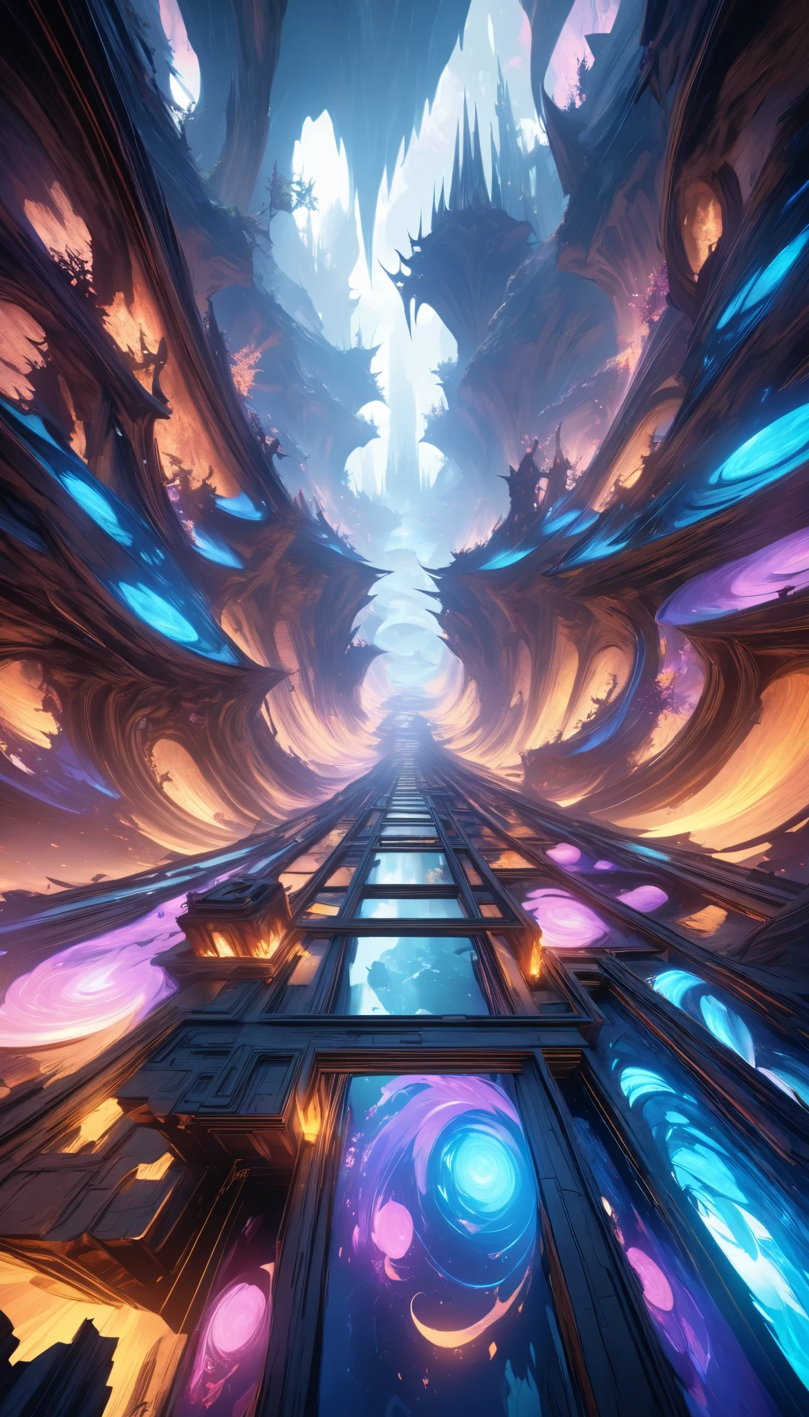 ultra high resolution, A three-dimensional underground labyrinth, beautiful complex, ultra-high detailed, break (complex underworld Realm:1.37, high quality:1.27), from above, dynamic motion, Phantasmal iridescent fantasy, sharp glow, shining, complex underworld Realm, A bird's-eye view of the vast underground, pastel colored, real vivid fine atmosphere, Super realistic, beautiful blurred background, 16k, Super Retina, absolute quality