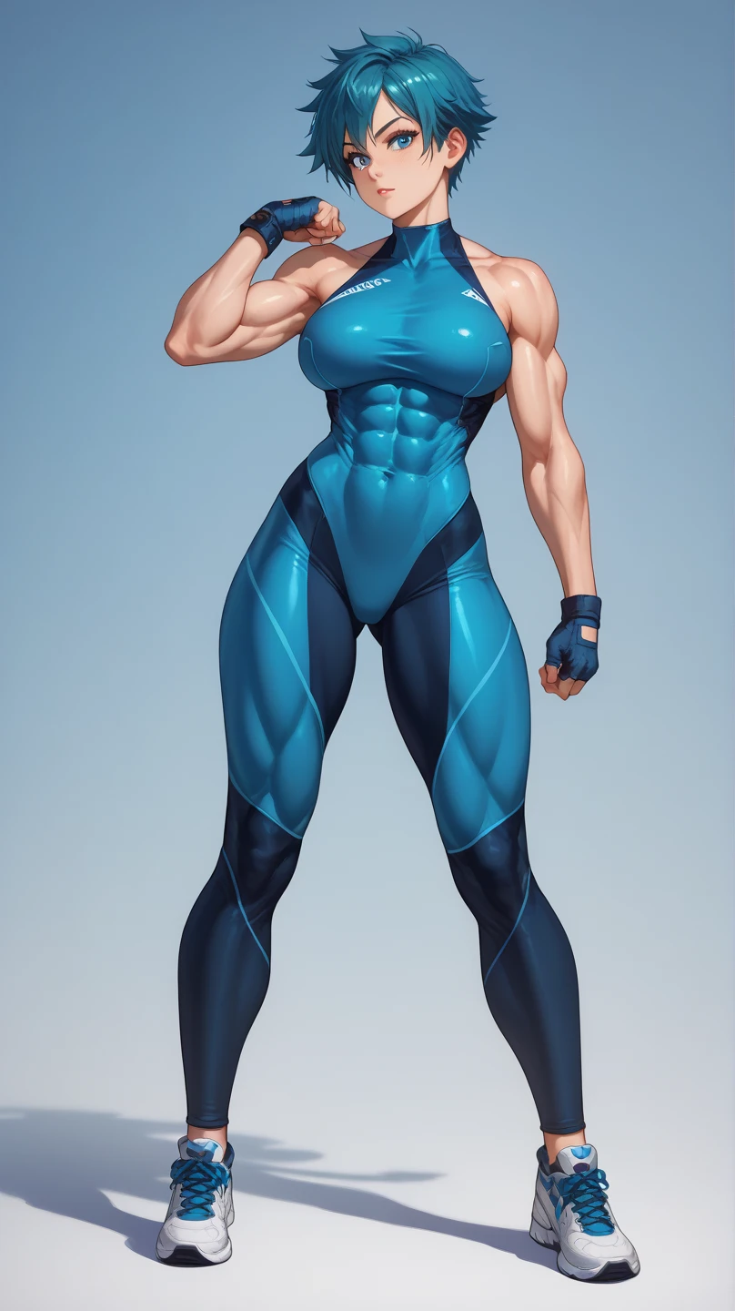 Full body image of Maki Zenin from Jujutsu Kaisen, full body in image, wearing her post-clan outfit (sleeves torn, harem pants), visible scars, short dark hair, female body, athletic and muscular body, dynamic pose, detailed pose, simple background, expressive face showing determination, focus on face, line art, sketch