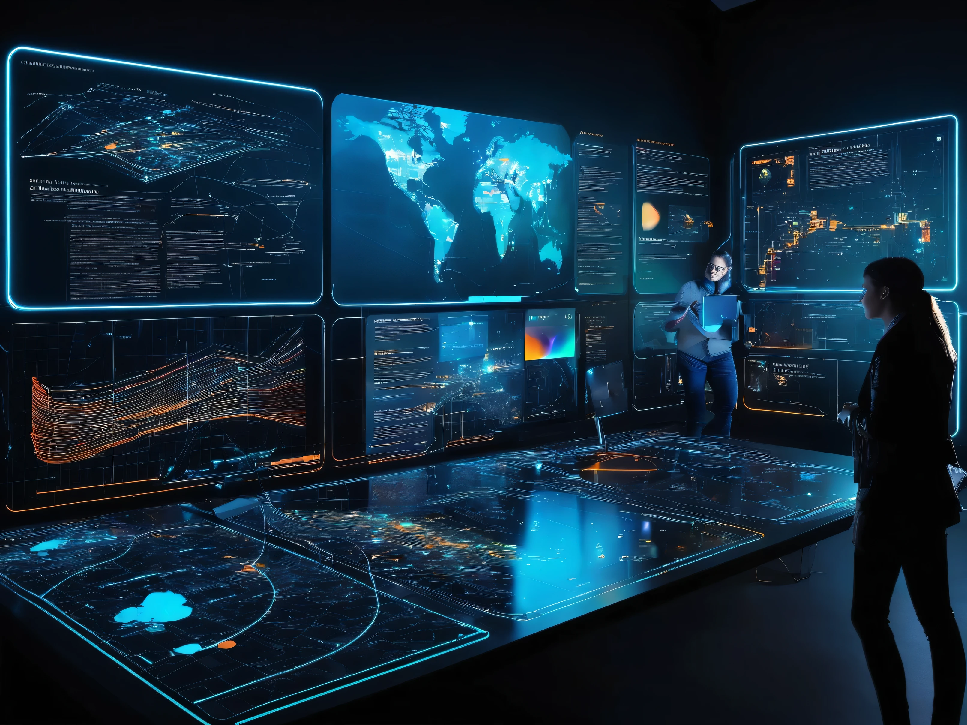 Un plan cartographique numérique ultra-moderne affiché sur un écran holographique interactif. Trois points colorés sont marqués sur la carte, reliés par des lignes fines et élégantes, convergeant vers un point central lumineux, indiquant le point équidistant. L’interface utilisateur est futuriste, avec des annotations en réalité augmentée et des graphiques analytiques. L'arrière-plan évoque un bureau de planification urbaine high-tech ou un centre de logistique intelligent, où des experts analysent les données en temps réel.
🎭 Style visuel :
Futuriste et technologique
Interface en hologramme, lumières LED
Couleurs dynamiques : bleu néon, cyan, orange et blanc éclatant
Effet de profondeur avec une perspective immersive
📸 Angle de vue :
Vue en plongée sur la carte
Effet isométrique pour un rendu technique et clair
💡 Ambiance :
Innovante, précise et analytique
Une atmosphère professionnelle et high-tech
🖌 Techniques recommandées :
Art digital photoréaliste
Cyberpunk léger
Infographie interactive