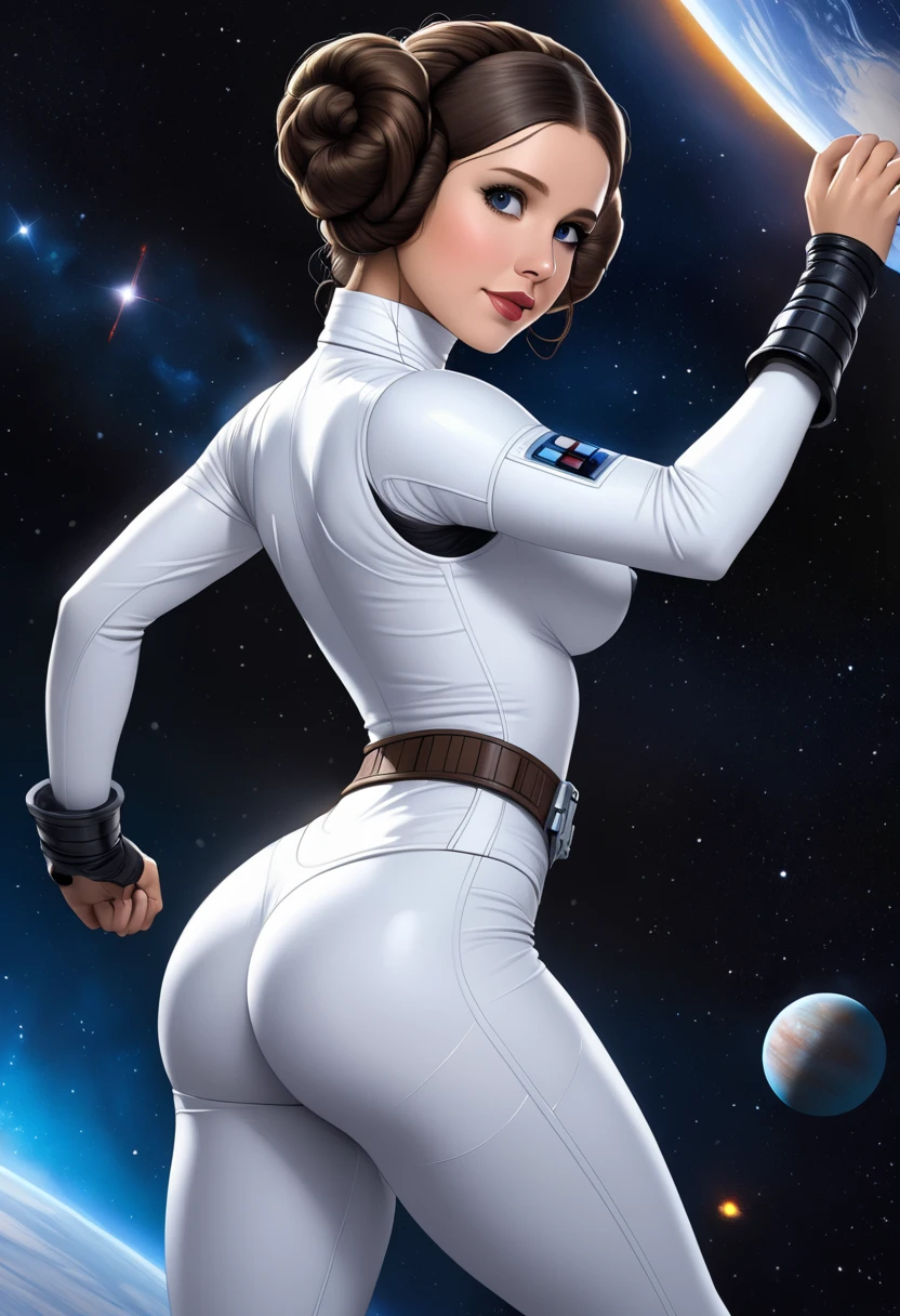 score_9, score_8_up, score_7_up, score6_up, rating_explicit, 1boy, 1girl, femdom, leia, whit latex dress, thigh high boots, male twilek, head down, ass up, stepping on head