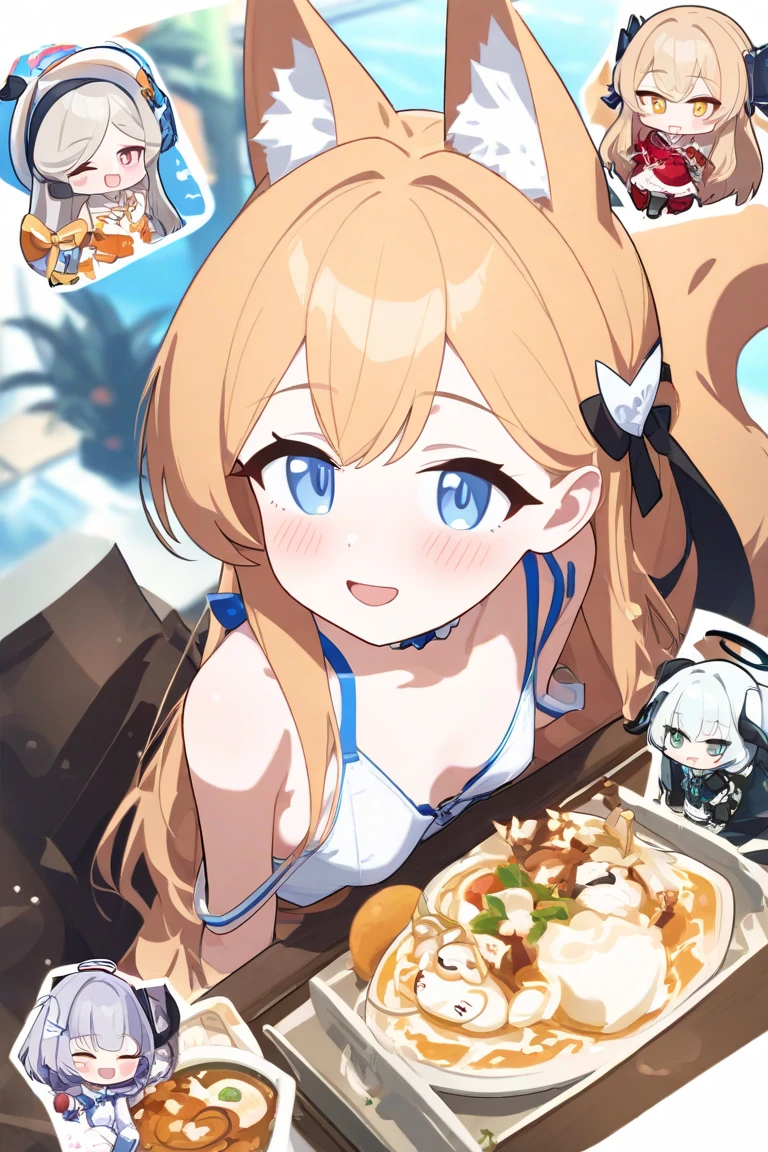 highest quality、smile、Big Breasts、Back view、Fox ears、Long blonde、Red Eye、bikini、Ocean