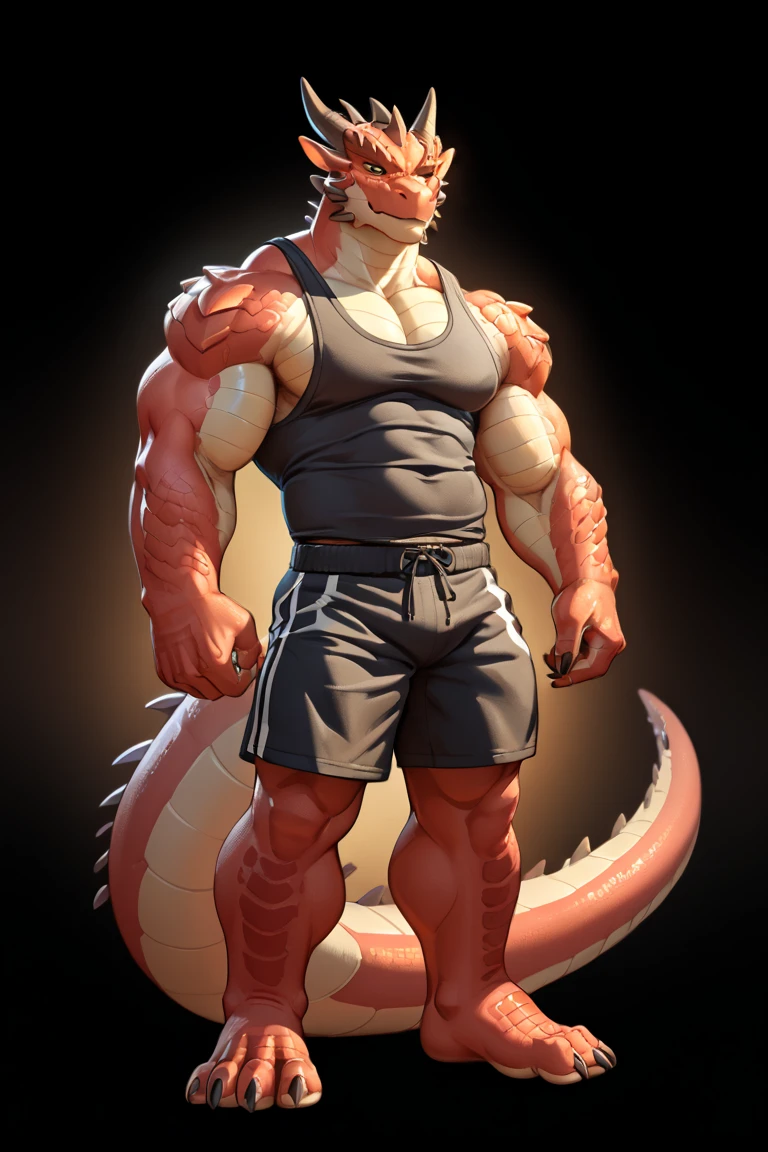 human nature, cannon, male, solitary, ((the strong,Handsome)), (dragon), Chibo,Six-pack abs,(indoor),Feet facing the audience,Dirty white socks,Blue shorts,Sweat:1.3,high quality, (4K,high quality, high resolution, masterpiece), cartoon,by lindong