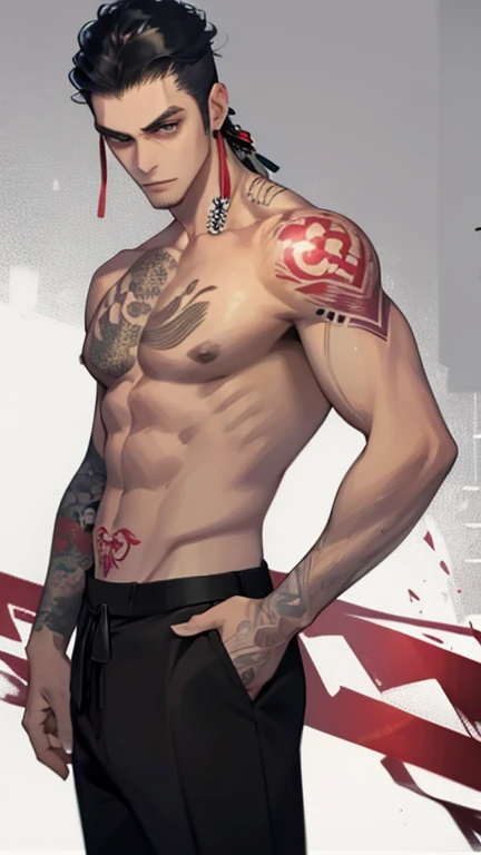 a handsome young man standing in a dark abandoned temple, short detailed hair, white hair, fade haircut