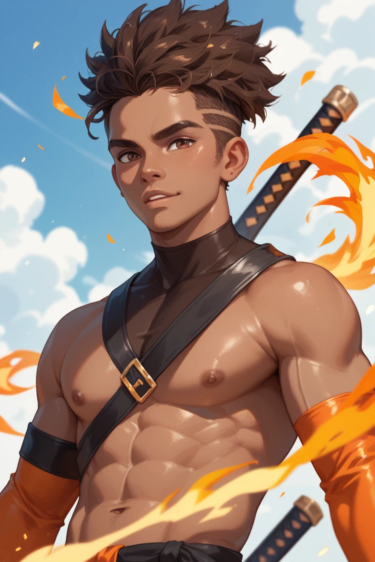 (tmasterpiece,top Quority,best qualtiy),pix,pixelart,the elf,full bodyesbian,(Dark skin),chest muscle,Abs,(Handsome male),magia,Fist