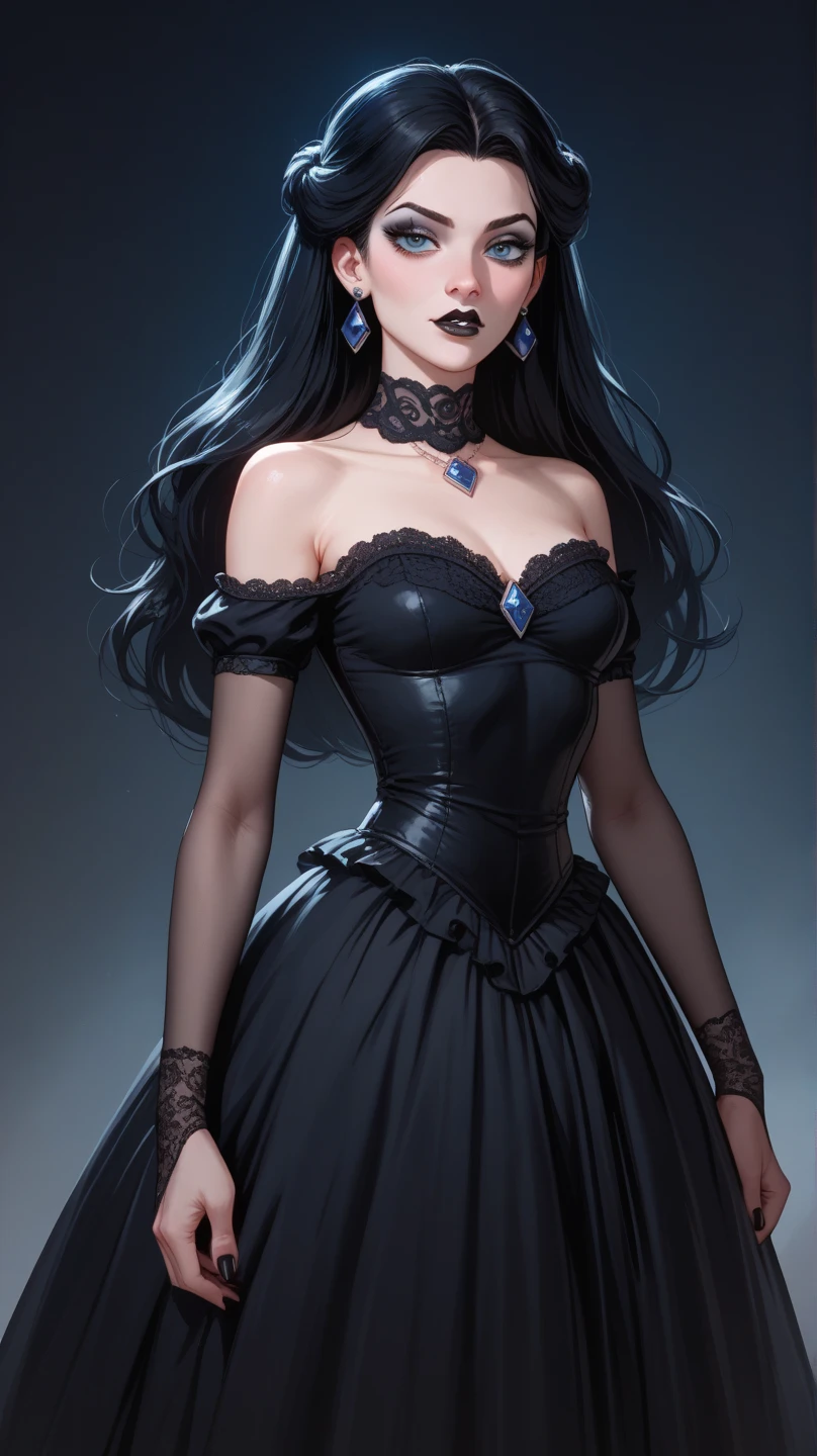 ((1woman)),mob boss,sinister,long hair,dark hair,looking_at_viewer,highly detailed, formal gown