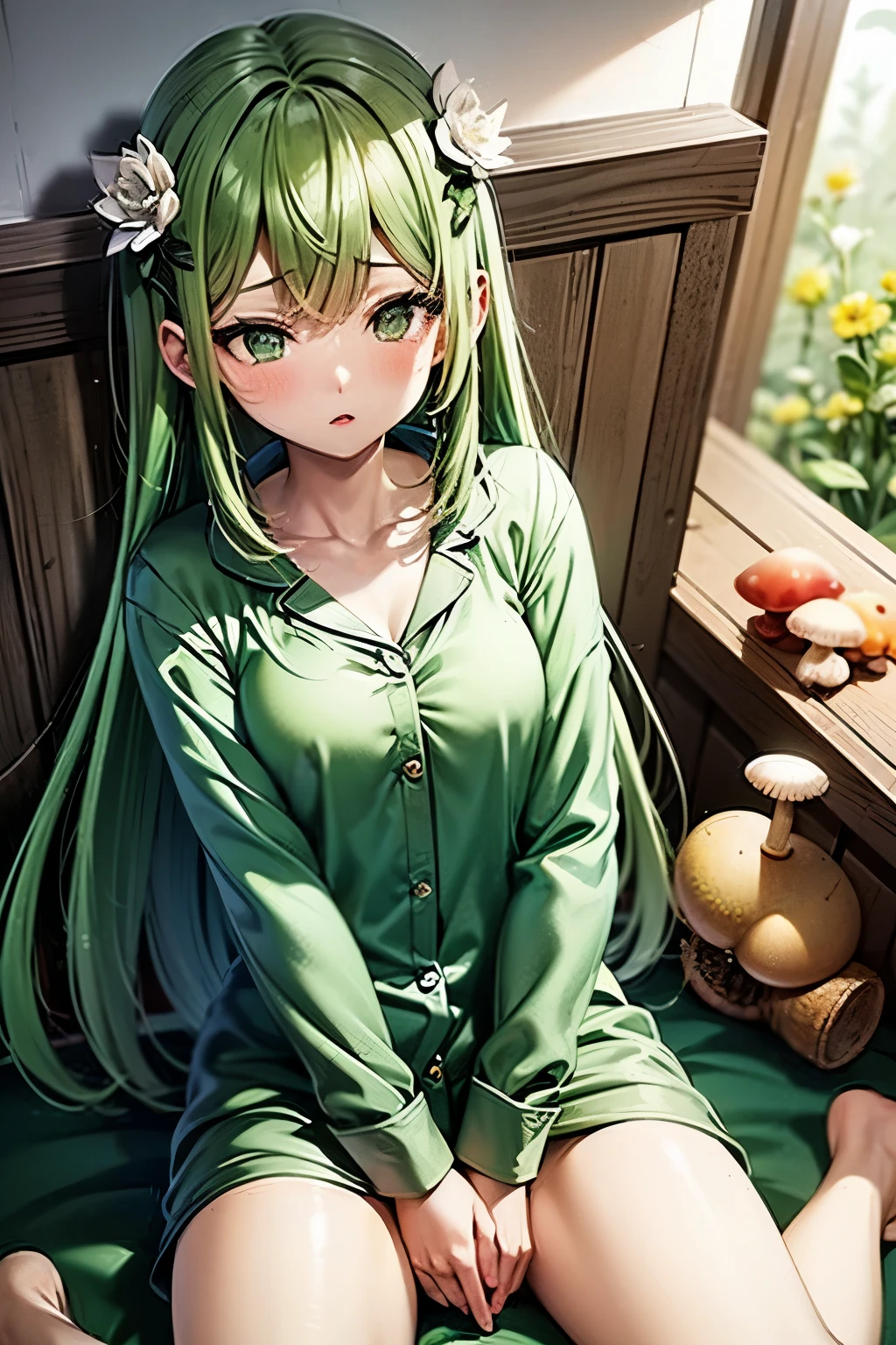 femele、爆乳、Overexposed、、laying on back、Pussy、The long-haired、Green hair、sperm、rut
