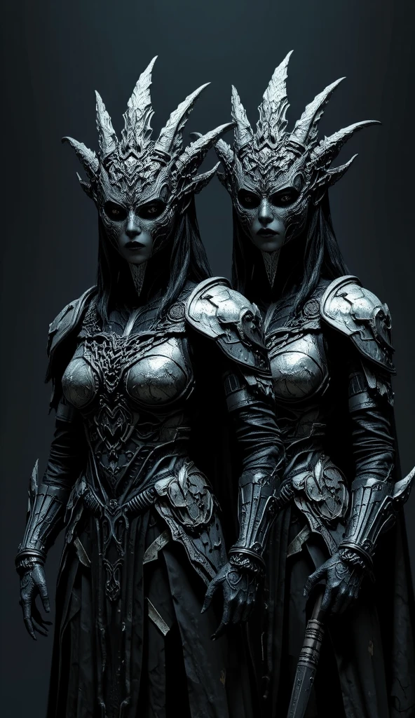Strong contrast__hr_giger_art___flowing_contours__biomechaical__airbrush___strange__eerie__fashion_magazine_cover__art_deco_border___porcelain_and_platinum / A futuristic looking woman with porcelain skin / eleboratem intricate colourful iridescent chrome armour / face of Kendra Lust, full body image,