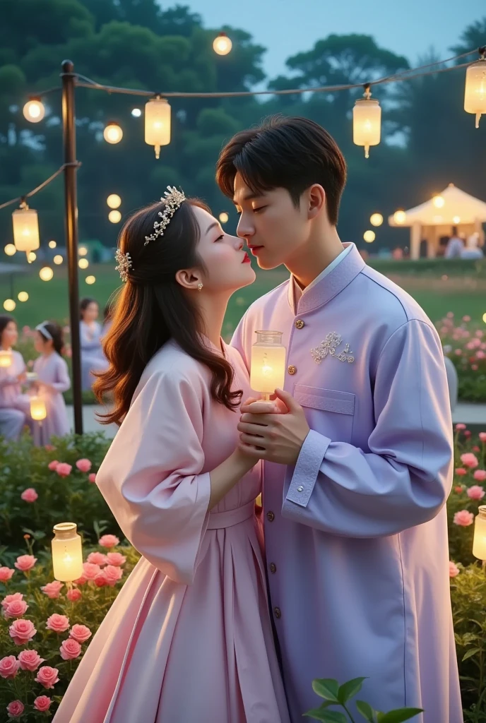 Share a romantic dance , 情人Festival'Festival,一对情侣在迷人的garden中心跳浪漫的舞蹈. The scene is illuminated by floating candles and lanterns , projects a warm , Gently. garden , From the delicate petals of flowers to the verdant leaves , 错综复杂的细Festival以惊人的8K分辨率呈现 . The couple, Immerse yourself in your arms , Exudes deep love and connection . The atmosphere is full of magical magic , The soft light and serene beauty of the surroundings brightens up the surrounding environment .