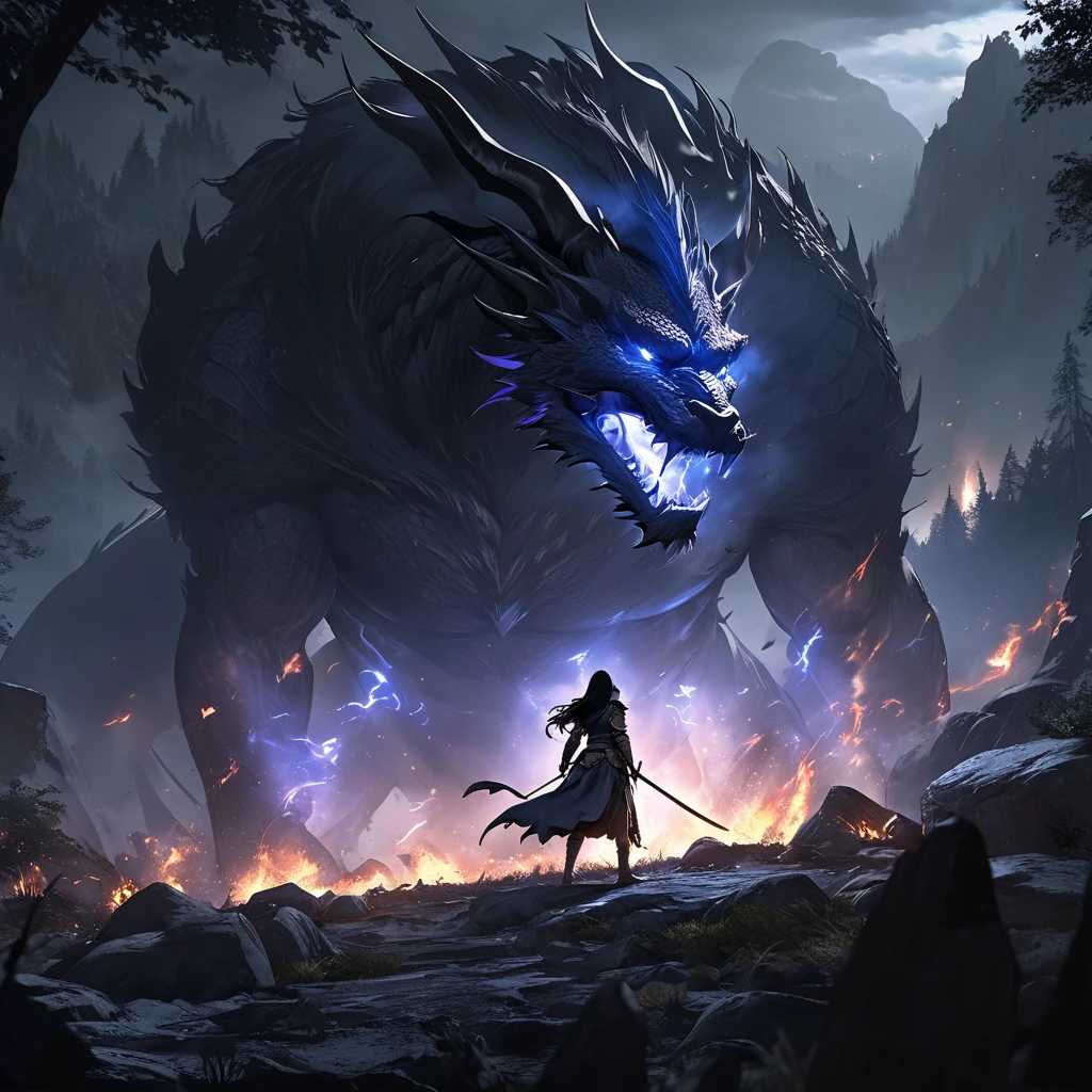 Mystical creature inspired by Japanese culture and with animal characteristics and an RPG aspect as if it were a bestiary describing the creature's aspects