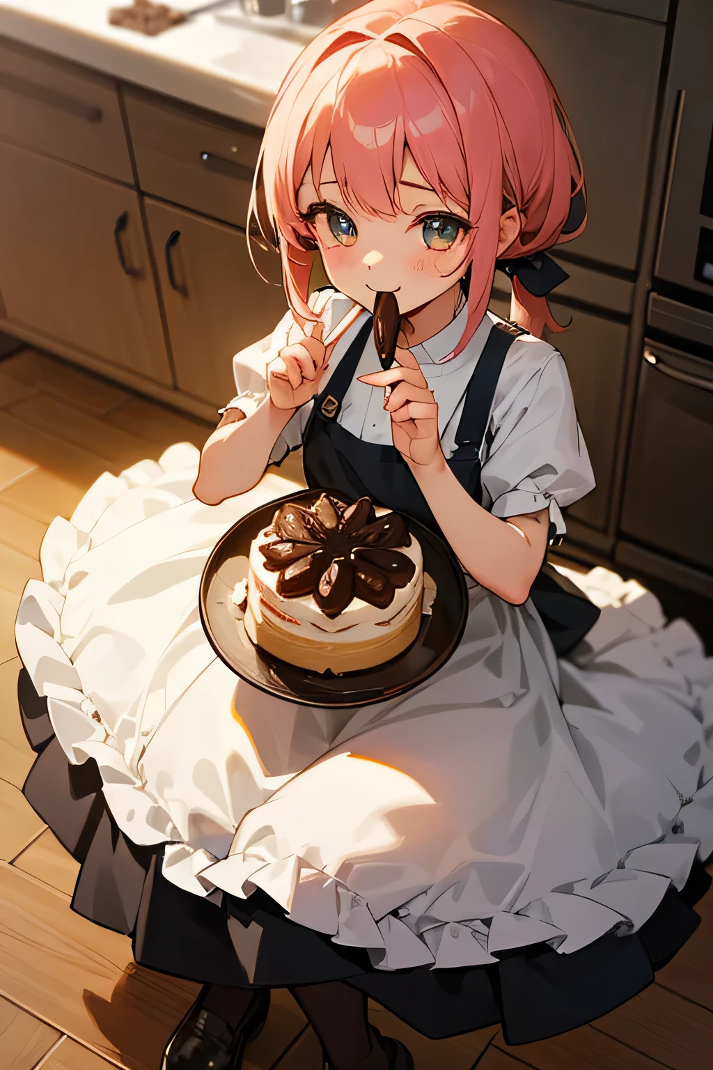 (masterpiece),(best quality:1.3),(ultra detailed:1.2),((absurdres )),(highres:1.1),(extremely detailed CG), illustration, (blush:1.5), (eating:1.7), (covered in cake:1.7), beautifully detailed background, depth of field, realistic:1.3, (ambient light:1.3),(cinematic composition:1.3),(HDR:1), Accent Lighting, from below, brown eyes, black hair, short hair, twintail, tears, (embarrassed:1), mature, erotic, huge ass, sweating, tongue out, drooling saliva, open mouth, (rolling eyes), (orgasm, ahegao:1.3), (crying:1),