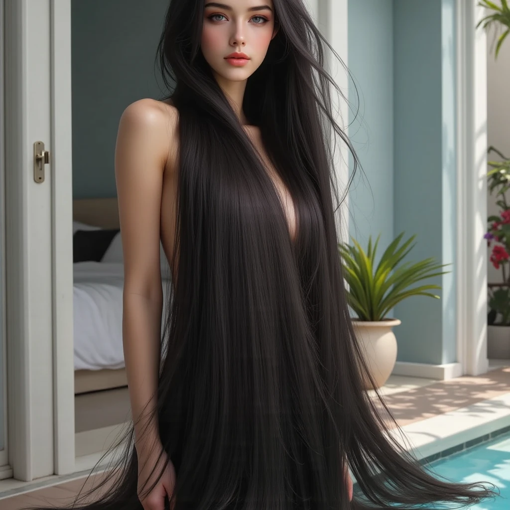 （ Highest Quality、 top quality、 highest resolution、 super realな写真、 full body photo、） in the seat、Amazingly long black hair is very beautiful、  hair length above the  about5 m 、 、Jet black straight hair、  very beautiful face、Beautifully groomed black hair、So many hairs、女性らしい を際立たせる超ロングの黒髪、 slim figure、 twinkle in both armpits,  beautiful hair、 bright lighting、  professional lighting 、Winner of the World Super Long Hair Contest.、 full body photo、Head-to-toe photo、about4 m 離れたところから撮影、 super real、The longest black hair in the world、hair longer than Rapunzel、She has extremely long black hair that covers her entire body....、Hair that is shampooed every day is so beautiful 、Iの髪はバラの香りがして、とても長い黒髪がIを に見せてくれます、Iの魅力は長い黒髪です、Long black hair is a symbol of beauty、I'Iは長い黒髪を誇りに思っています、この長い  hair length above the  とボリュームは世界中で賞賛されています、Her extremely long black hair spreads out like a fan.、Smooth black hair flows from my shoulders to the floor、I have a lot of hair、Lay your hair all over、 hide my hands with long hair 、Hide your fingers with your long hair、A storm of black hair almost overflowing the screen、, full body photo,超 very long hair in the 、 、the most  beautiful hair in the world、 lie on your back on the bed 、Long hair covers her 、白い下着または 、 covering my whole body with straight hair 、  very beautiful face、 beautifully styled black hair、So many hairs、女性らしさを強調する very long hair in the ' 、 slim figure、 Beautiful Shining Hair 、 bright lighting、  professional lighting 、 full body photo、Black hair contest winner、Location: Bedroom、Iの髪は床に届いて引きずっています、Full of black hair、She is leaning on the bed, She shows off her long hair.、The bed is full of hair、Long Black hair covers my whole body、 very long hair in the 、 Highest Quality、 top quality、 highest resolution、 super realな写真、 full body photo、 in the seat、  very beautiful face、超 very long hair in the 、  hair length above the  （about）.５ m 、Jet black straight hair、Hair longer than height、Iの髪は'It hasn' I have not been cut in over 20 years .、 slender body、 、 World Long Hair Contest winner 、Very long hair fills the screen、The longest hair in the world 、The most abundant hair in the world、世界で最も beautiful hair、location:  private pool、Iの長い髪がプールサイドに溢れている、Long hair covers her vagina、Long hair wrapped around my body、Iの長い髪はベルベットのように艶やか、Iは生まれてから一度も髪を切った事がない、I take care of my long hair every day、ラプンツェルがIの長い髪に劣等感を抱いて逃げ出した、愛する人が望めばIの長い髪の全てを捧げるつもり、Iの長い髪はとても sexy、Iの長い髪は、Iの長い髪は挑発的で卑猥だ、Iの長い髪はIの最大のチャームポイント、Iの長い髪の艶やかさは多くの人を圧倒している、世界中の女性達がIの長くて beautiful hairを羨ましがっている、Hair so long it almost reaches the sky、Iの髪の多さは世界一、Iの笑顔は世界中の人々It has been praised by、 private poolはIの長くて多い髪で覆い隠されている、IはIの長い髪を振りほどいた、Iの長い髪の美しさに魅せられて気絶する人々 、Iの長い髪からは薔薇の香りがする、長い髪が魅力的なのでIは男性からもてる、長い髪のお手入れは大変だが絹のような艶やかで beautiful hairを維持することに役立っている、  Morning Glow、Her long, Untied hair flutters down、Long hair is wonderful！
