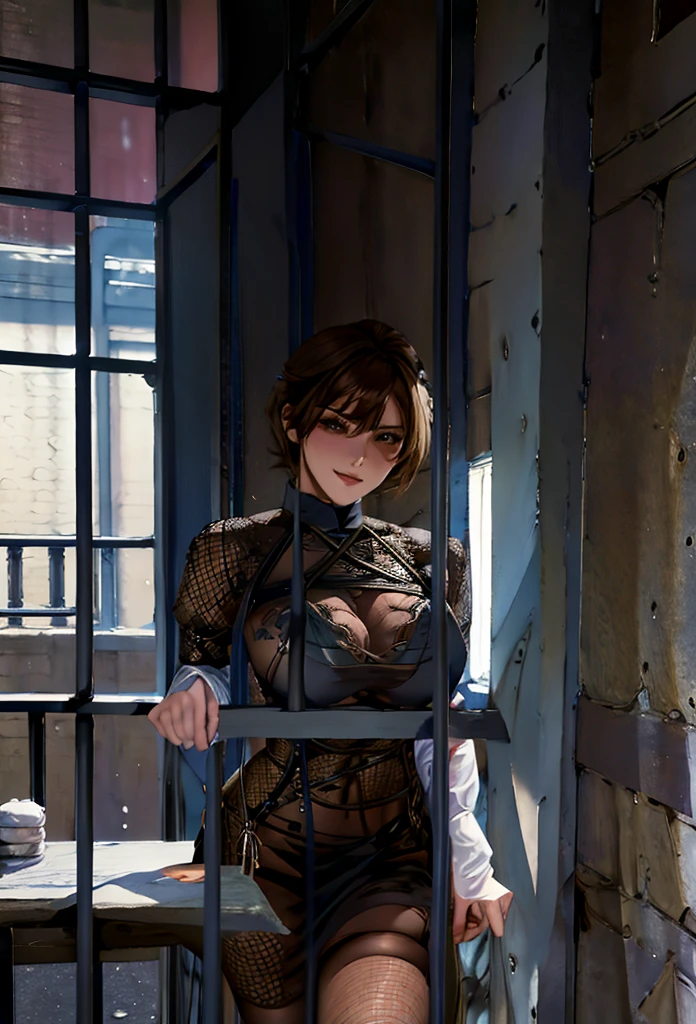 Highest quality, masterpiece, high resolution, 8k, cinematic lighting, sharp resolution, looking at viewer, various angles, medium shot, 1 woman with chin length hair, short hair, dark bob cut, thick hair, center part, sleek bob, stacked bob, voluminous hair, luxurious hair, in her 30s, white blouse, pencil skirt, dark stockings, and calf boots, baggy blouse, detailed face, looking at viewer, focus on face, photo realistic, character, video game cut scene, smooth, anime, detailed face, perfect skin, beautiful, Insanely detailed, close up, duct tape gag, ((tape gag: 1.4)), gag, ((gagged)), (((arms bound behind back))), wrapped in tape, mummified in tape, tape mummifications, bound tight, duct tape mummification, abducted, frightened, pleading eyes, true crime, peril, decaying walls, basement