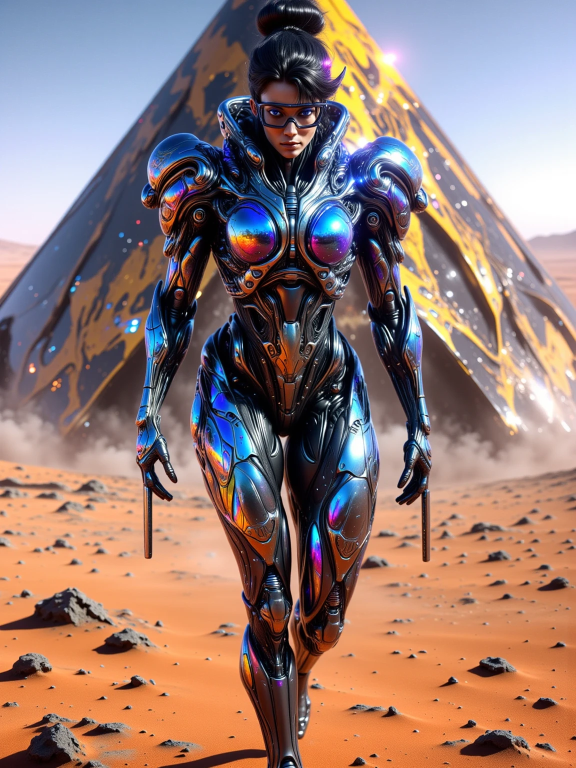 (best quality,4k,8k,highres,masterpiece:1.2),ultra-detailed,(realistic,photorealistic,photo-realistic:1.37),sci-fi, dark fantasy, alien planet, full body shot, beautiful alien woman, award-winning moment, deadly competition, cosmic bloody armor, intricate details, surreal, dramatic lighting, cinematic, volumetric fog, otherworldly atmosphere, vibrant colors, chiaroscuro, cinematic angle, extreme closeup