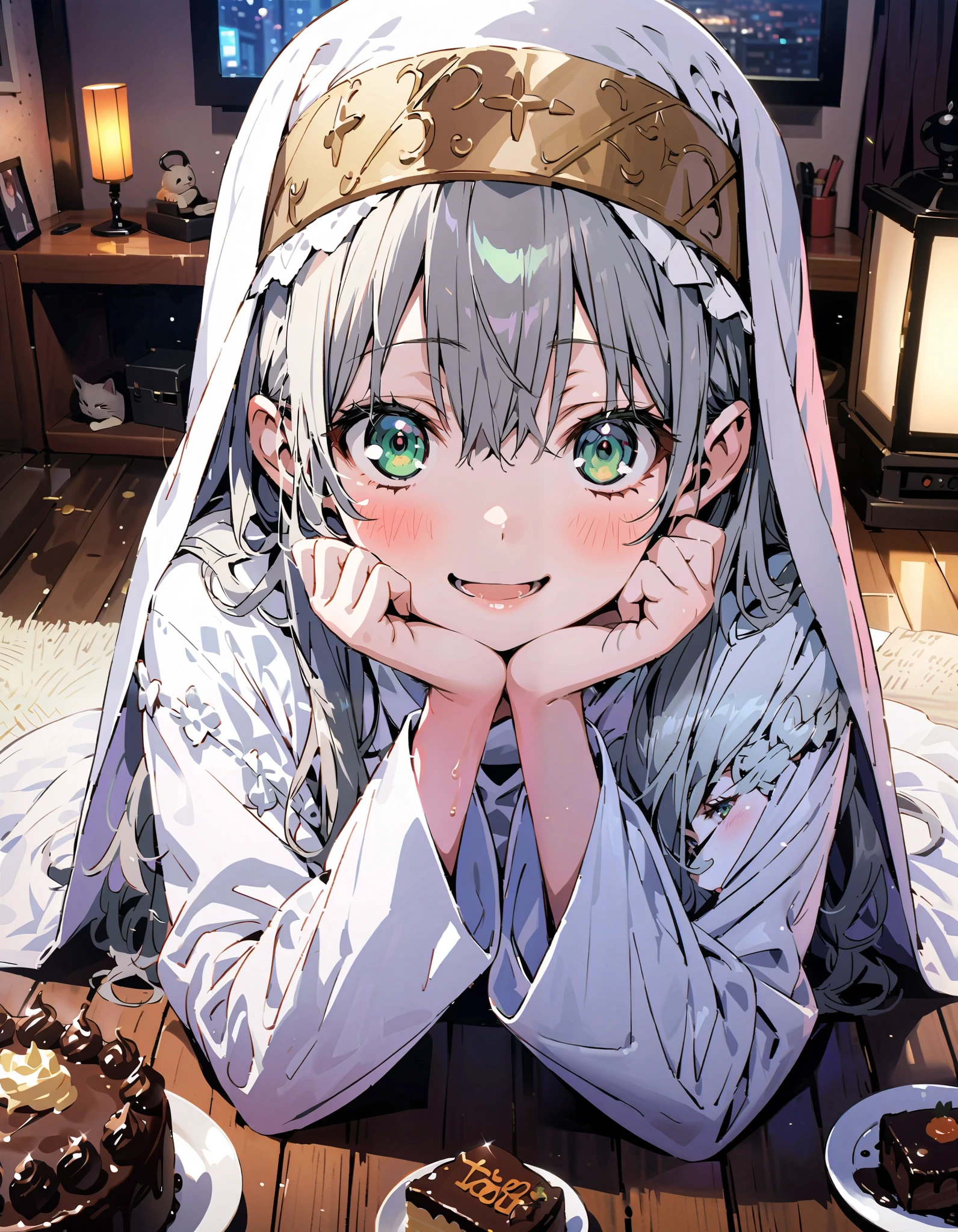 green eyes,smile,blush, open your mouth,