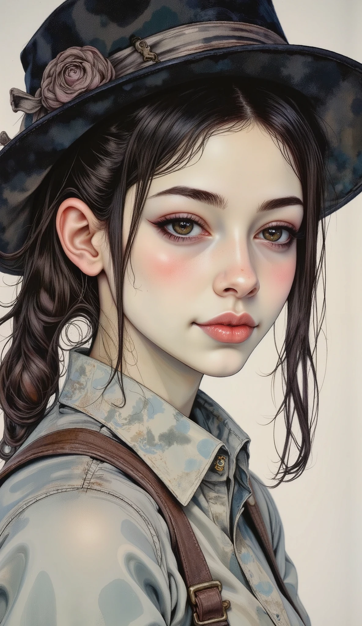 a close up of a woman with a hat on her head, Germ of Art. high detail, ross drawings 1. 0, Germ of Art portrait, artwork in the style of Guweiz , Beautiful drawing style , Germ of Art. Anime Illustration, Germ of Art and rossdraws, pencil drawing well-marked lines , ross drawings 2. 0, portrait of Rossdraws