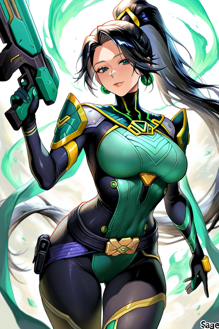 mousepad, boobapad, 1girl, looking at viewer, big breasts, cleavage, simple background, samira \(league of legends\)