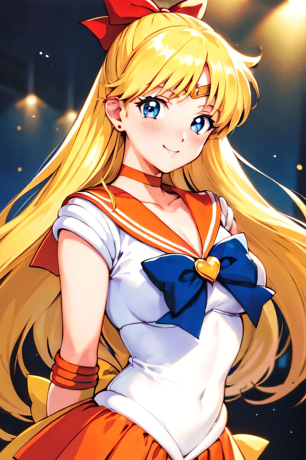 a anime girl with long hair posing on the moon, near a house and a building, 1girl, sailor moon, tsukino usagi, solo, skirt, sailor senshi uniform, blonde hair, blue eyes, gloves, panties, twintails, underwear, skirt lift, long hair, white gloves, moon, clothes lift, jewelry, night, looking at viewer, earrings, smile, choker, white panties, bow, double bun, breasts, lifted by self,lol_i,Ichigo Hoshimiya (Aikatsu!),supersailormoon