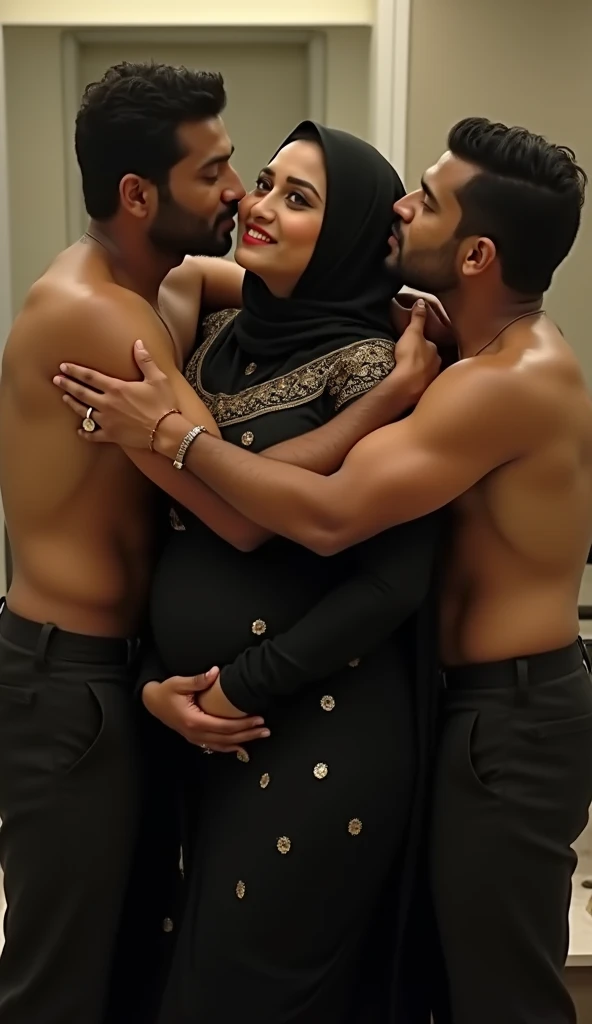 Sexy hijabi muslim milf with perfect body seducing a young tall hindu man.