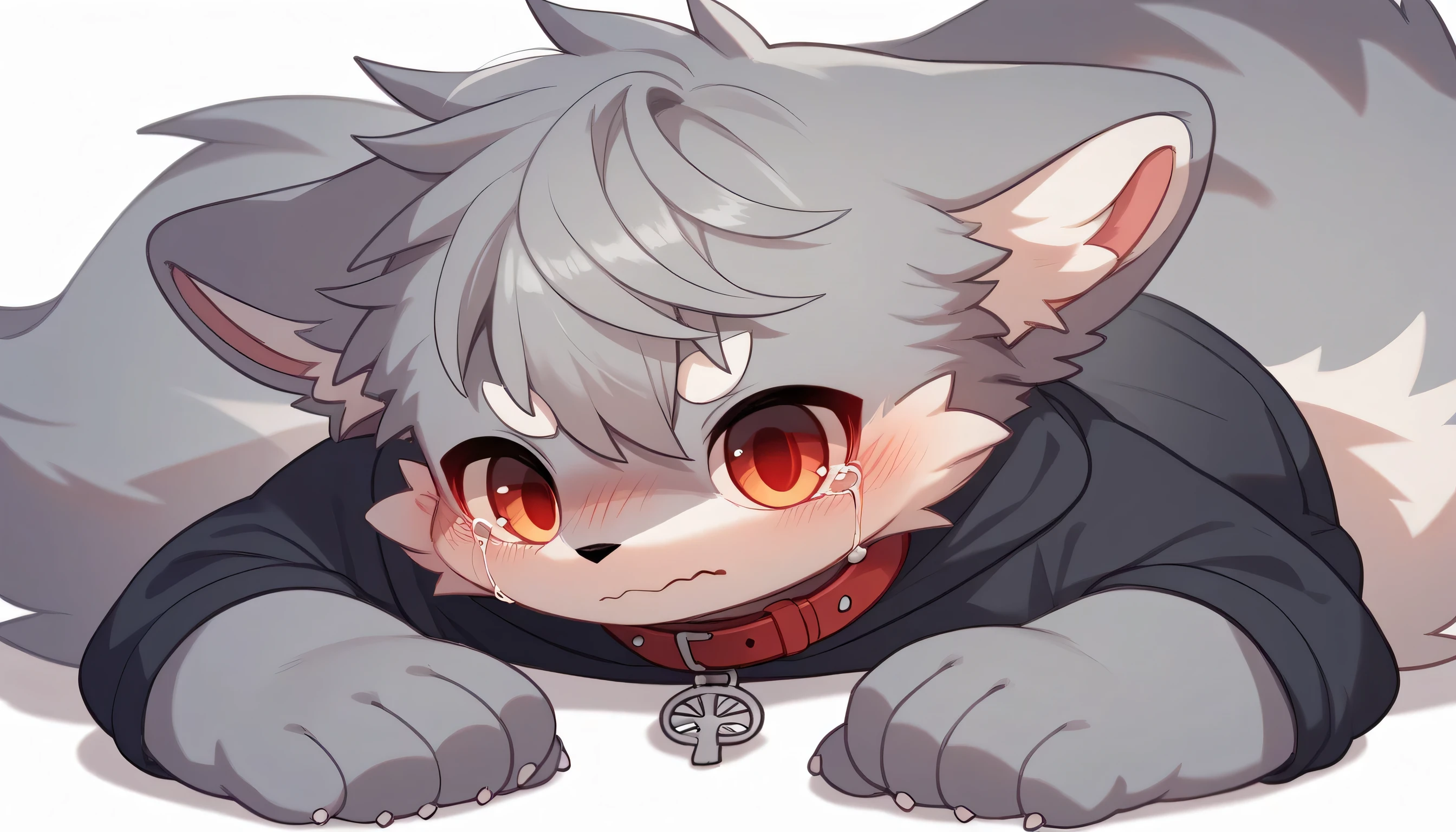 male,prison background without people,gray male white tiger,tough expression,long hair,naked,mouth scarf,Ninja,long hair,intoxication,somnolence,serious expression,naked,lying down,Close your eyes,Odd Eye,drooling,sweating,holding your head,oral,Oral,blow job