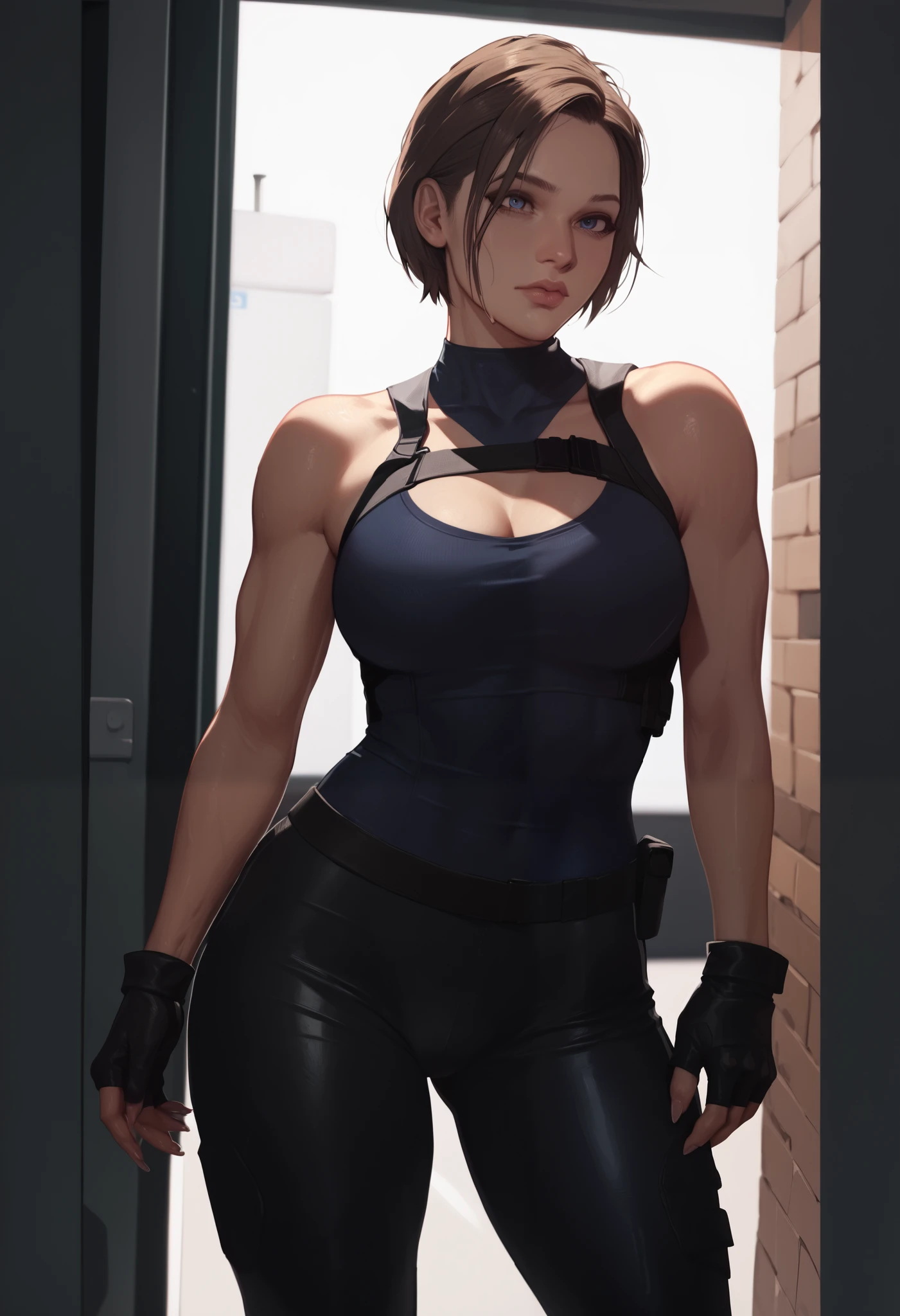Jill Valentine dressed in tight black clothes, sexy e sensual