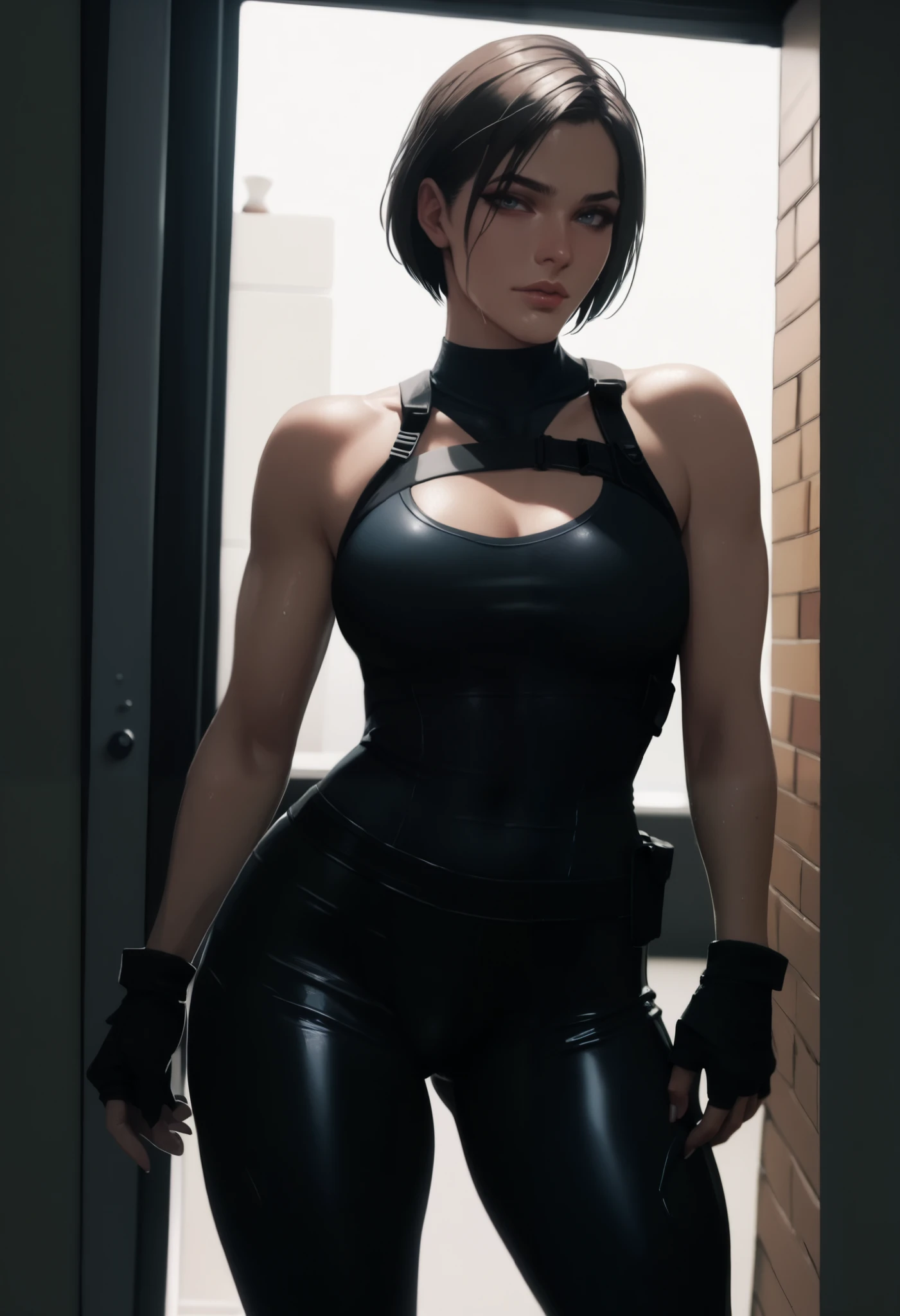 Jill Valentine dressed in tight black clothes, sexy e sensual 