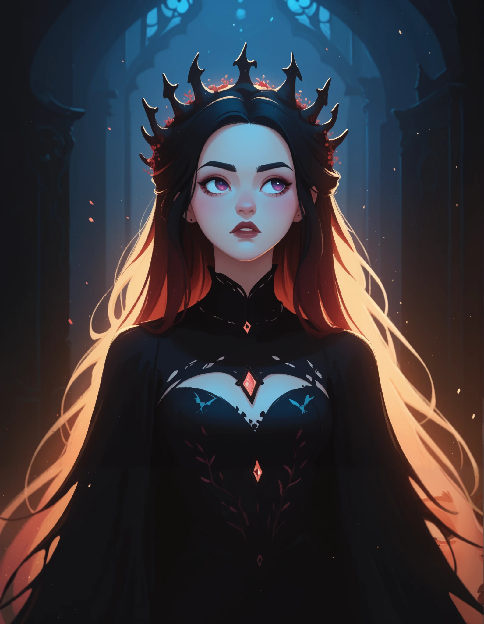 score_9, score_8_up, score_7_up, score_6_up, MSMLN, various_girls, gorgeous women, multicolored hair, demonic, black clothing, parted lips, scrowl, big eyes, looking away, in gougoupaintleaves:1.5 style