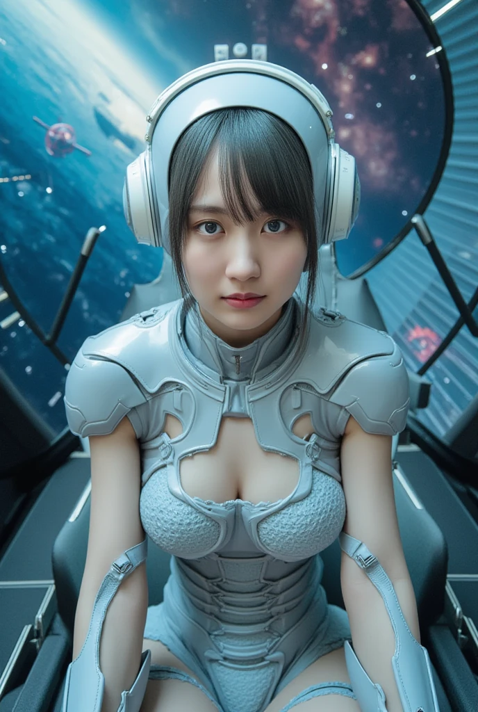 Wet skin, (white skin), pale skin, juicy lips, (afro curly Black hair), closed eyes, puffy breast, juicy lips, abs, cyberpunk futuristic style, (Futuristic oxygen mask on the face). Perfect body, Perfect hand, Perfect feet. She lying on a futuristic bed on futuristic cyberpunk Black and white StarCraft. (Futuristic oxygen mask on the face)