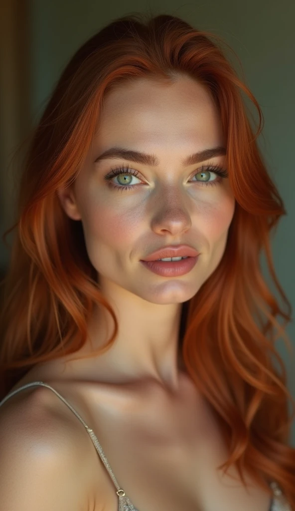 score_9, score_8_up, score_7_up, score_6_up, score_5_up, score_4_up, realistic style, photo, photorealistic, high detail, (sharp), front view, photo of a beautiful red-haired girl, long red hair, beautiful face, makeup, freckles, green eyes, curvy figure, large breasts, red bra, looking at viewer, black light, ((plain black background))