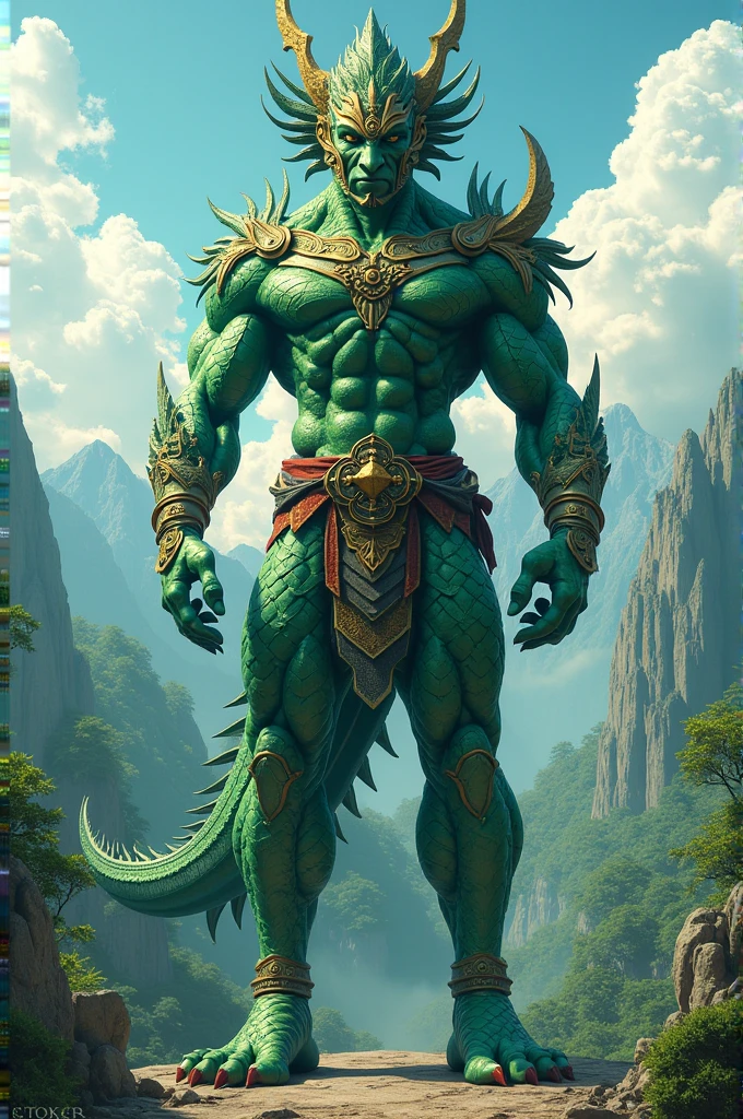 I want to create a samurai dragon man, using two katanas. Your scales are emerald green with golden eyes..