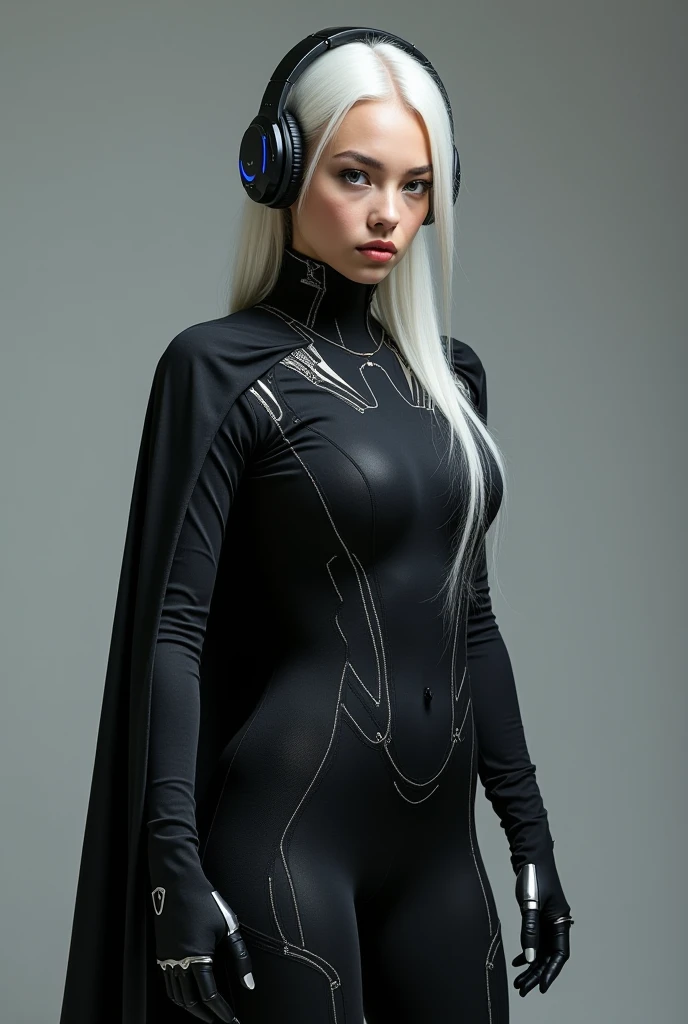 best quality, Extremely detailed, Surreal, 1girl riding bike, full-body shot, White Webbed Bunny Ears, Cyberpunk Kimono Top, translucent, Low-rise black leggings, Designed for flexibility,Surface reflects light softly, In a Futuristic Design Showroom, Futuristic Decor, High-tech accessories, Fusion of advanced technology and nature, Bold and Minimalist Design, /// /// Gray short hair, Bright blue eyes, The face is well defined，cute, big eyes, Highlight her fair and bright skin, Calm expression, Cybernetic enhancement, Striking elegance, Upward Medium and Lively Bust, and rounded medium hips, Exuding the beauty of sculpture,