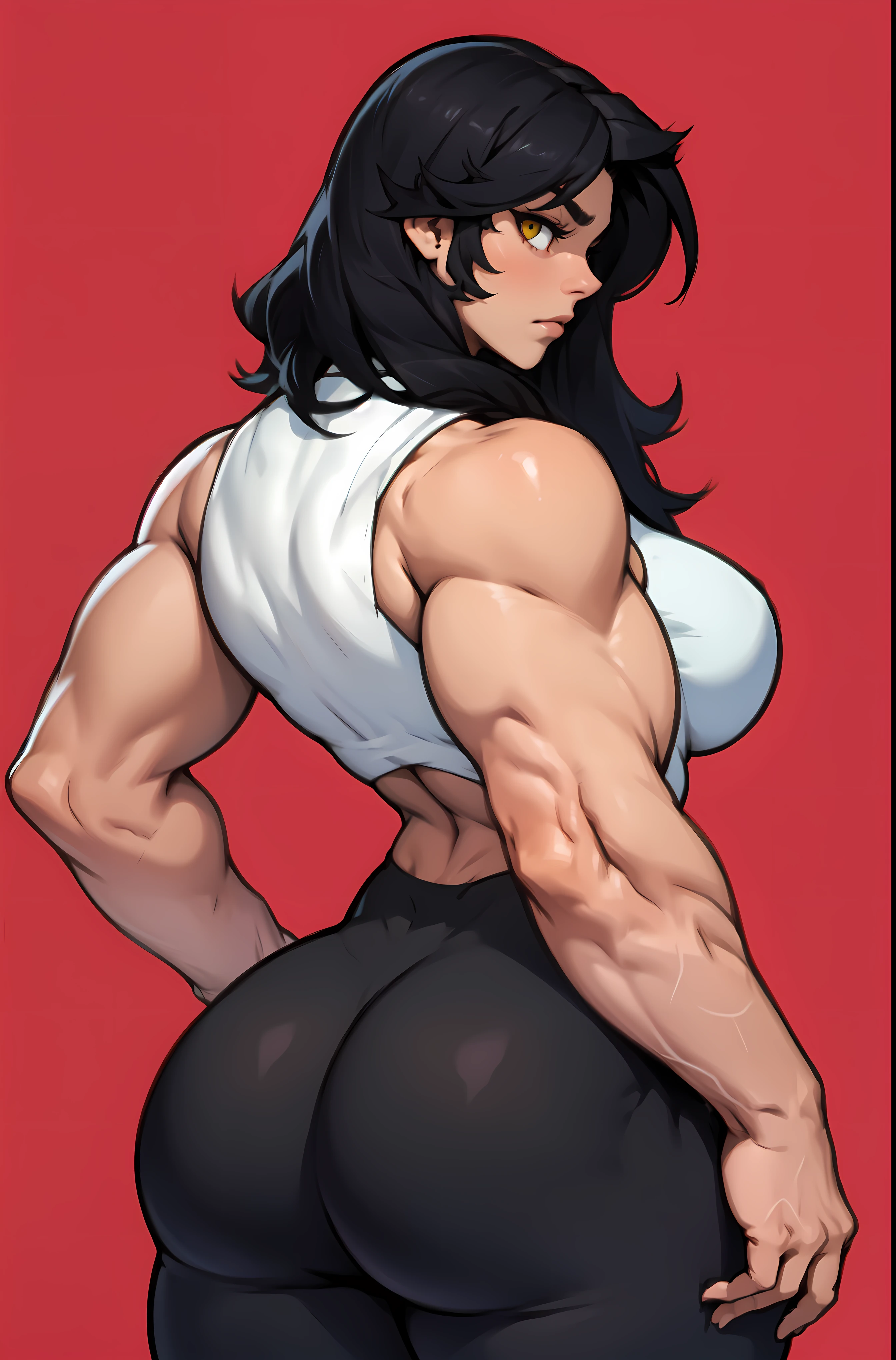 ((((1girl naked Massive Female Bodybuilder thick thighs)))) ((GIANT BREASTS)) pale white skin black hair very long hair ((Sexual Erotic Pose:1.6))