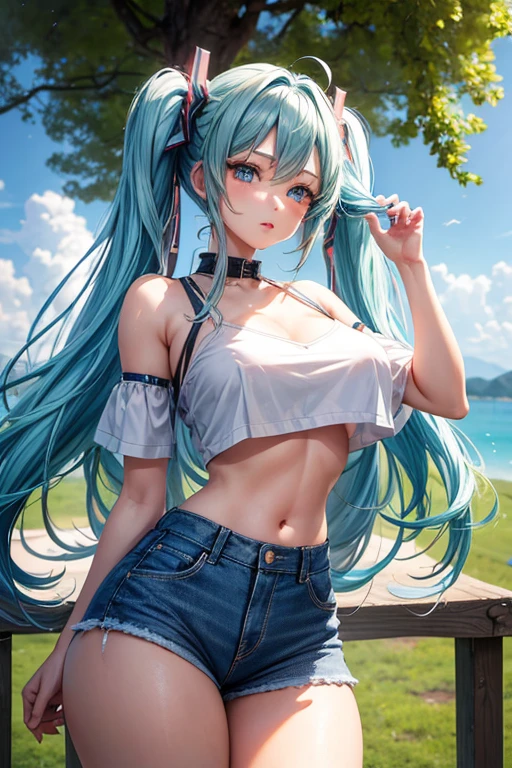 (Best Quality,High resolution,8K,finelity detailed background,Masterpiece:1.2),beautiful girl,Shiny light blue hair,messy hair,Light blue eyes,Gentle look,A refreshing look,Best quality,Best Quality,Aesthetic and aesthetic:1.2,Best details((Super detailed))(High-definition CG illustrations),Tank top,Shorts,Training wear,Slender body,playground,smile,blush,cute,Scrounge,Looking up,Being spoiled,super model,shoot from above